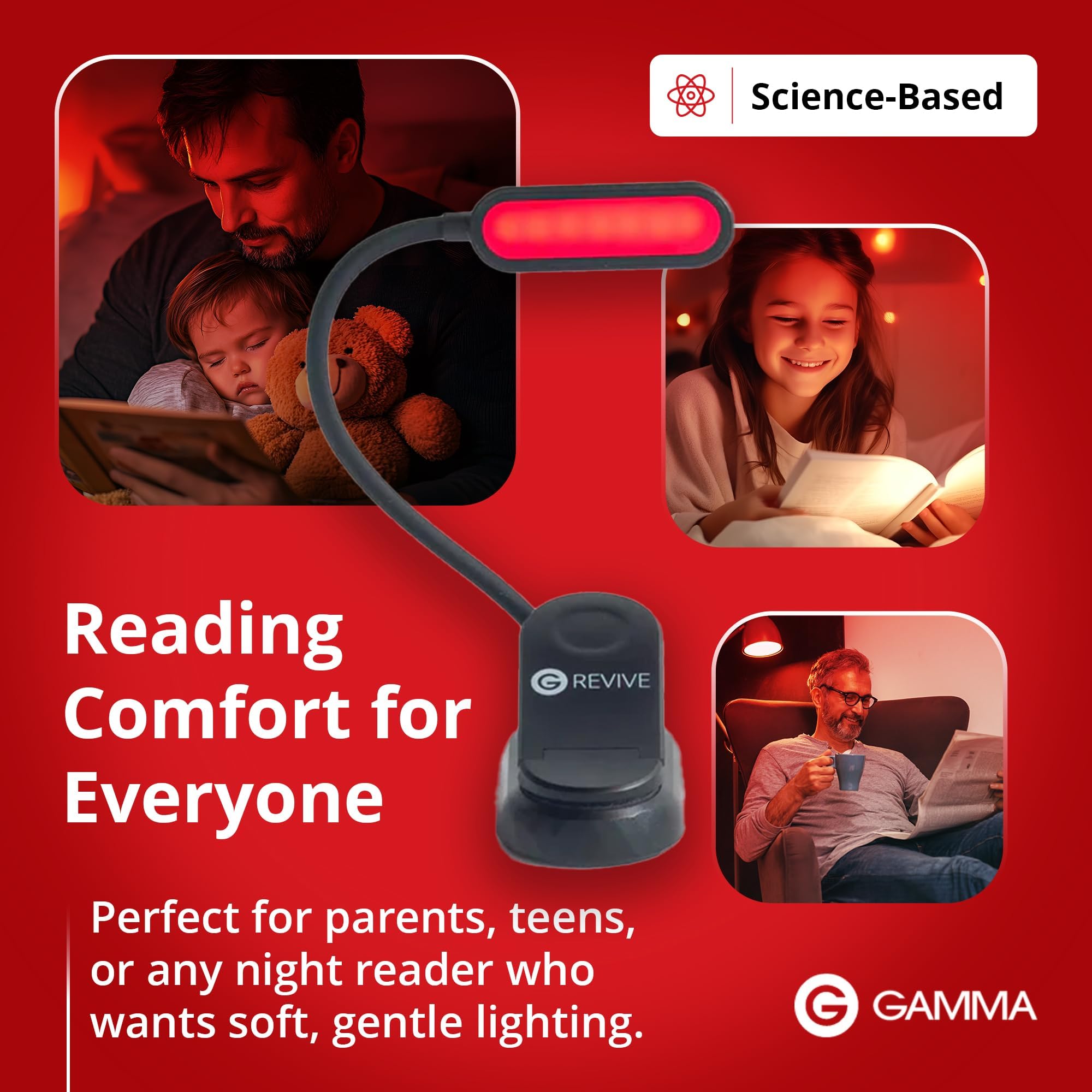 Lectura nocturna relajante con Revive: ayuda a crear un ambiente suave.