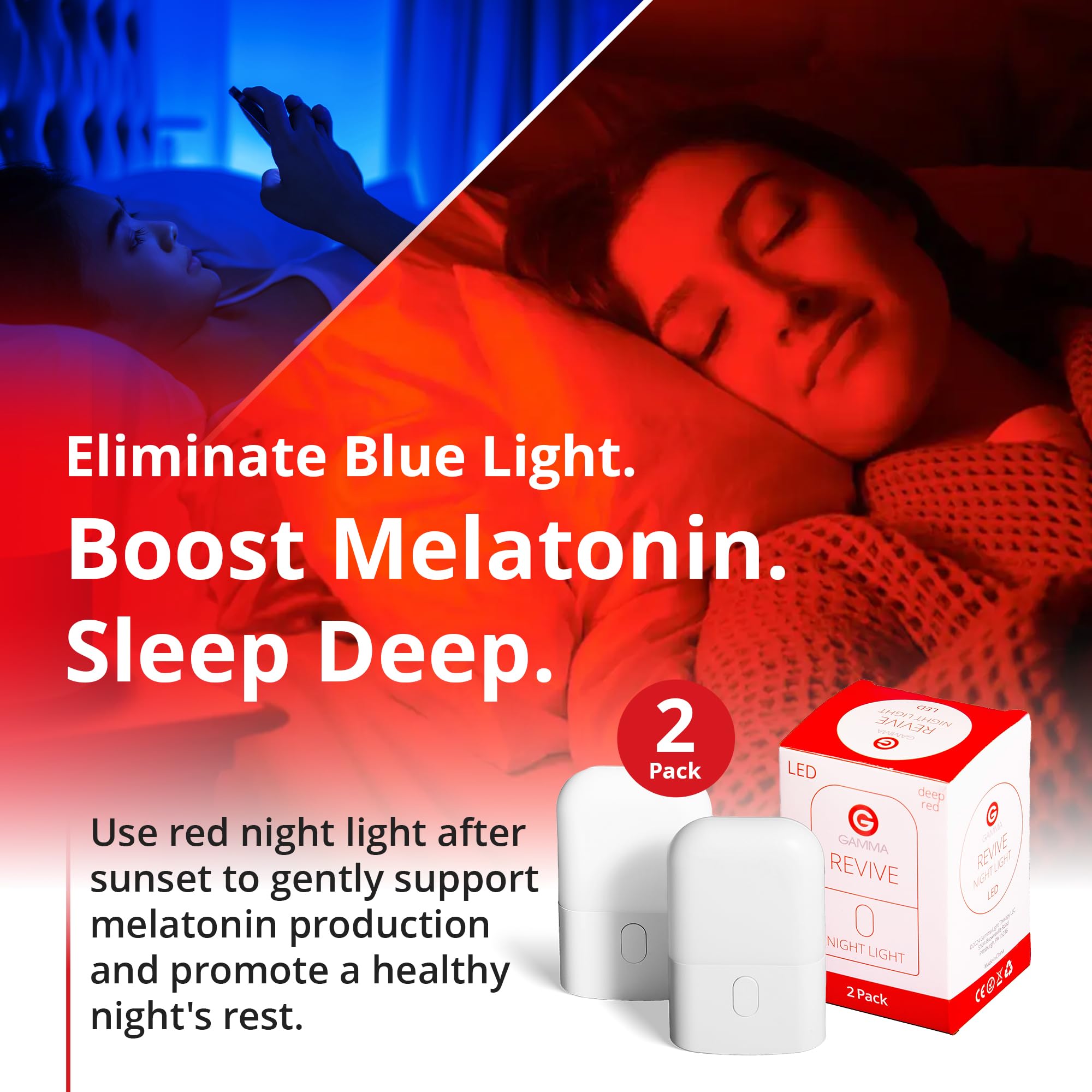Gamma Revive: luz nocturna pequeña para dormitorio, evita deslumbrar los ojos.