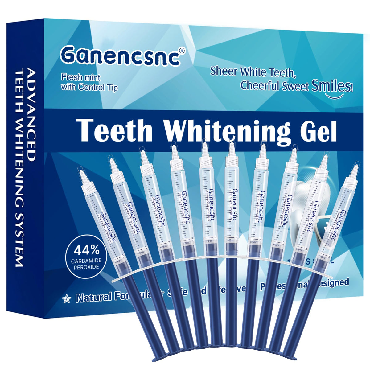 Ganencsnc 44% gel blanqueador, empaque de 10 jeringas, ideal para tratamiento completo