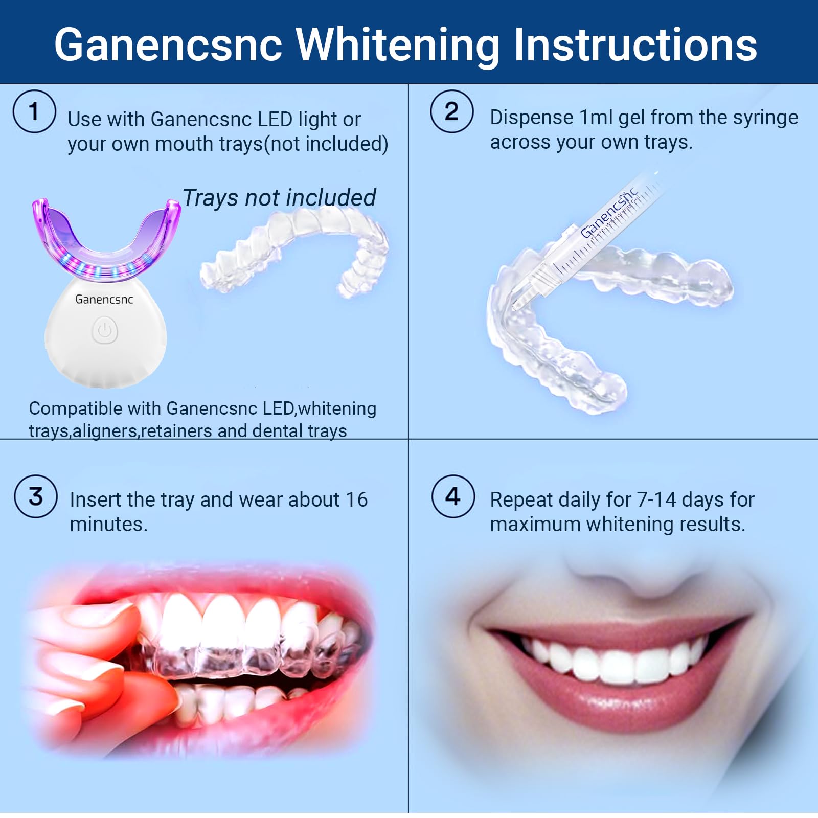 Ganencsnc kit de blanqueamiento con bandejas compatibles para resultados consistentes