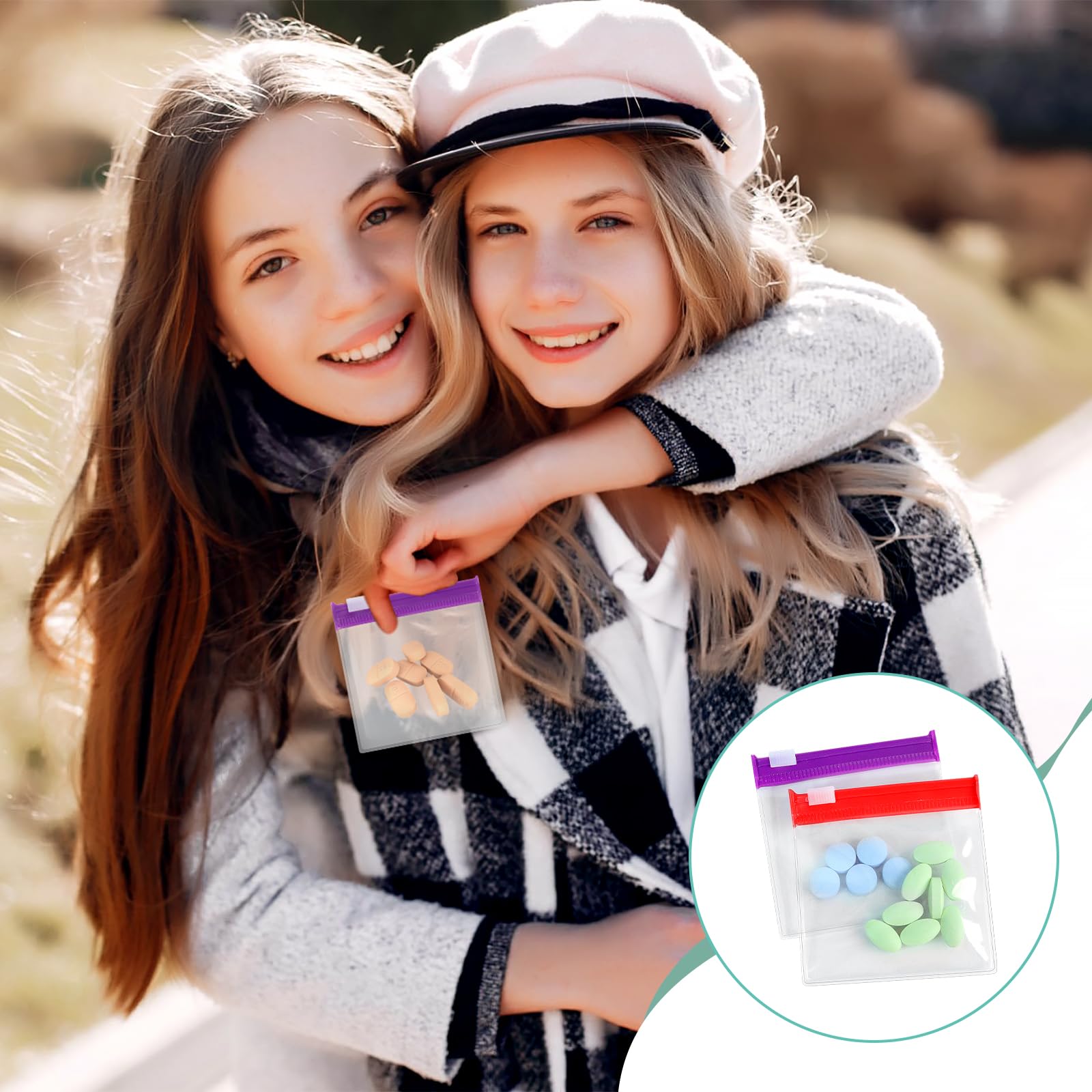 GAQWOK bolsa rosada para pastillas con cierre, ideal para qtips y accesorios pequeños