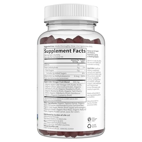 Caja de 60 gomitas Garden of Life ACV listas para consumo diario.