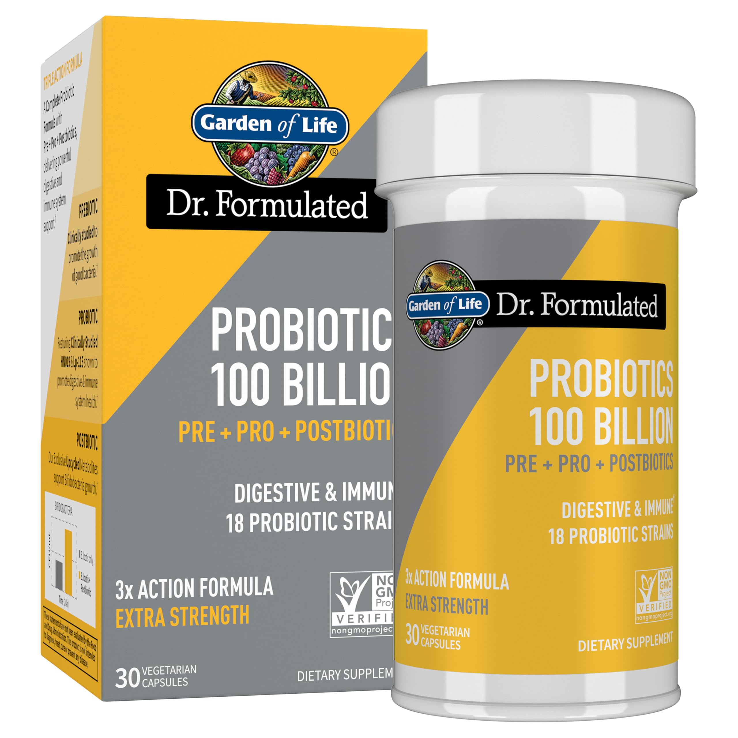 Garden of Life Dr. Formulated 3 en 1 Probioticos diario para equilibrio digestivo.