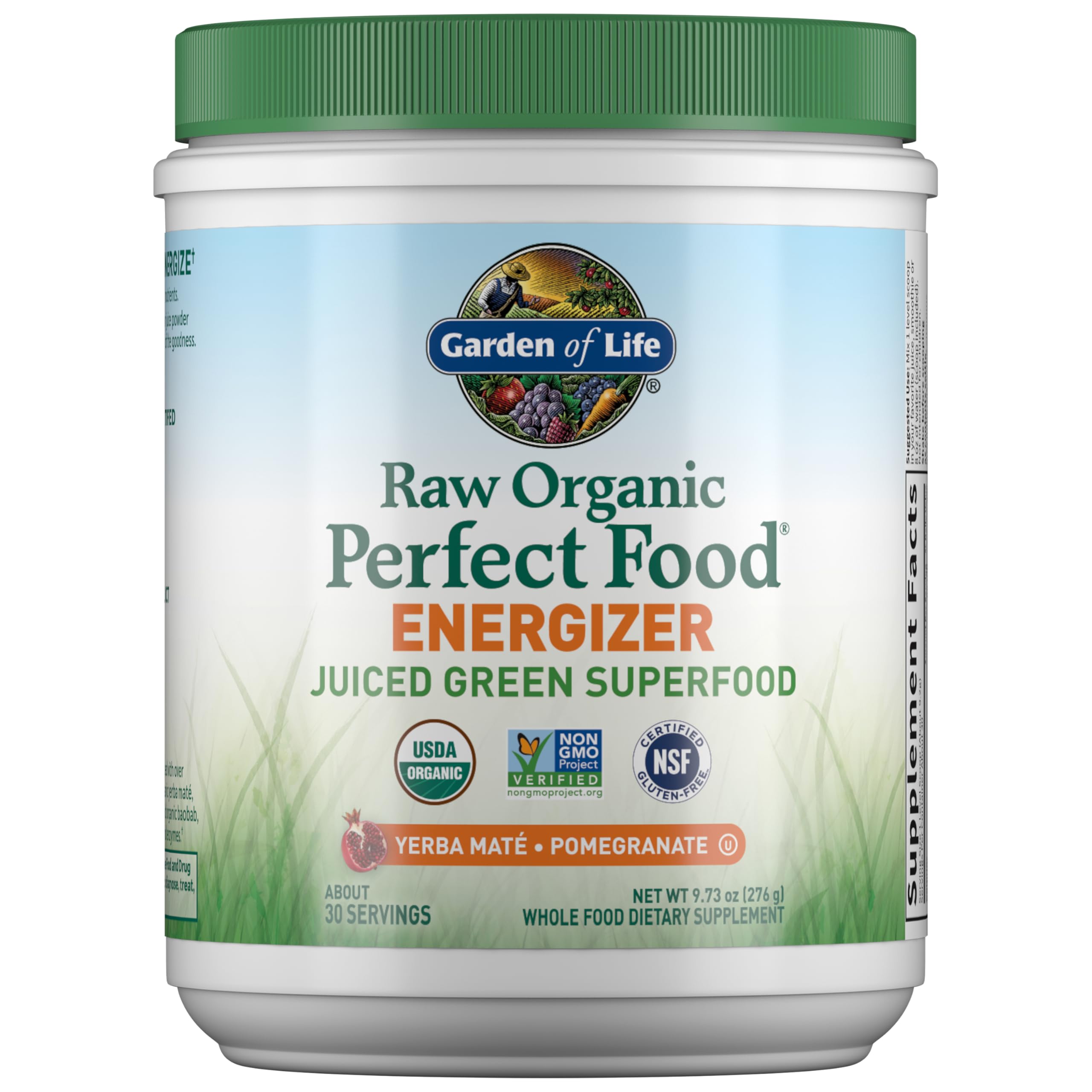 Garden of Life Energizer: polvo verde con yerba mate granada para energía diaria.