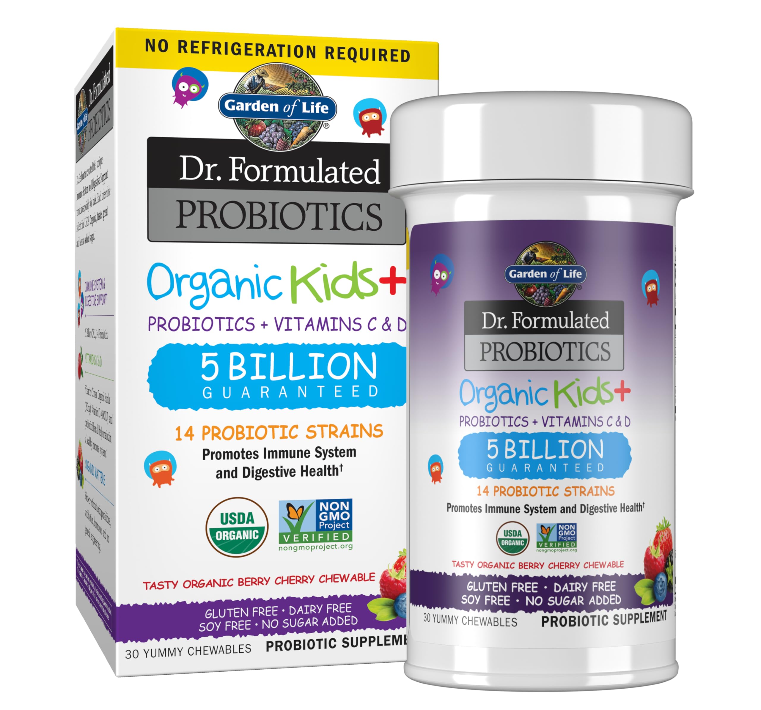 Garden of Life Kids Probiotics sabor baya cereza, apoyo digestivo diario y sabor agradable