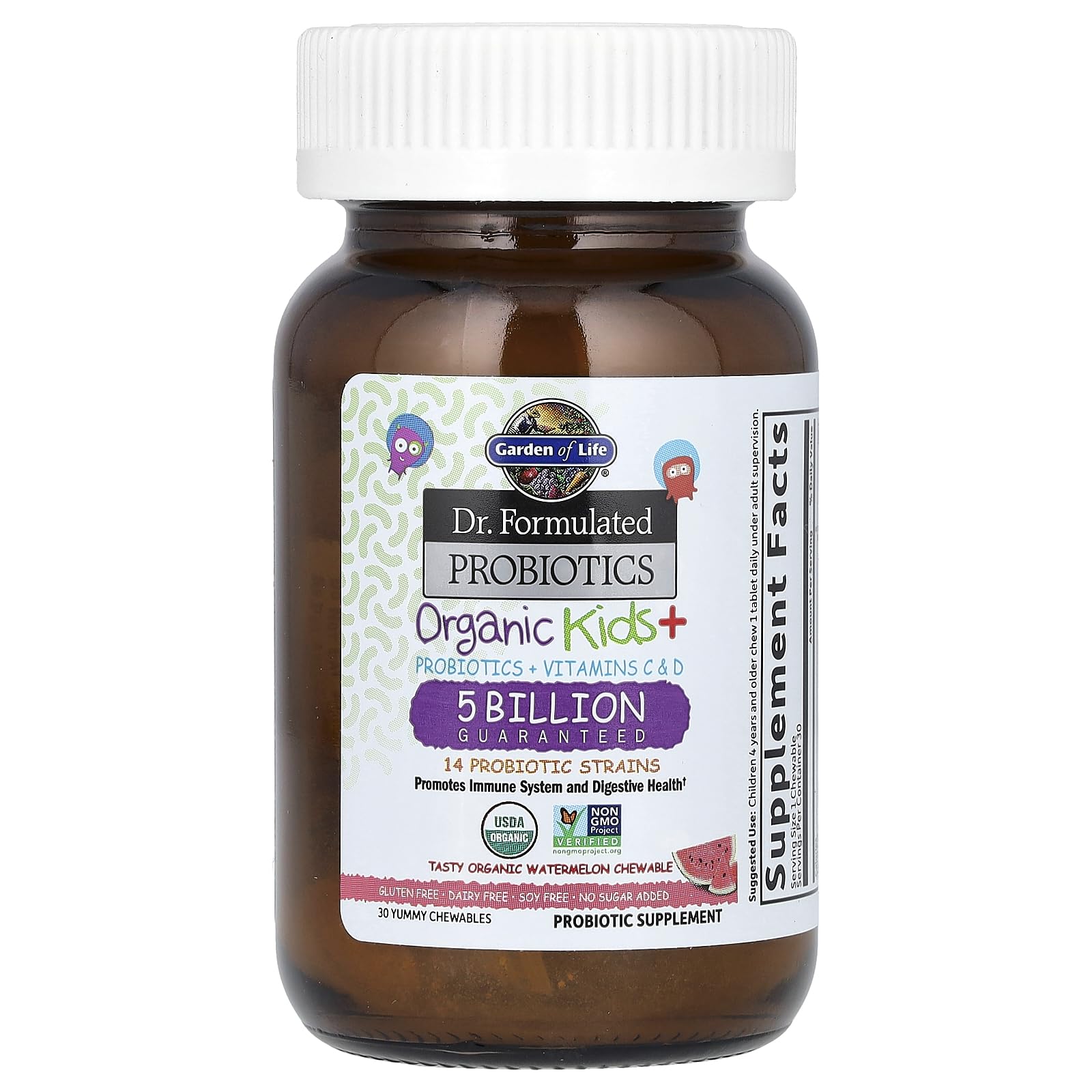 Botella de Garden of Life Kids+ Probiotics sabor sandía en envase