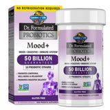 Garden of Life Mood+ en botella frontal, cápsulas para apoyar bienestar emocional.
