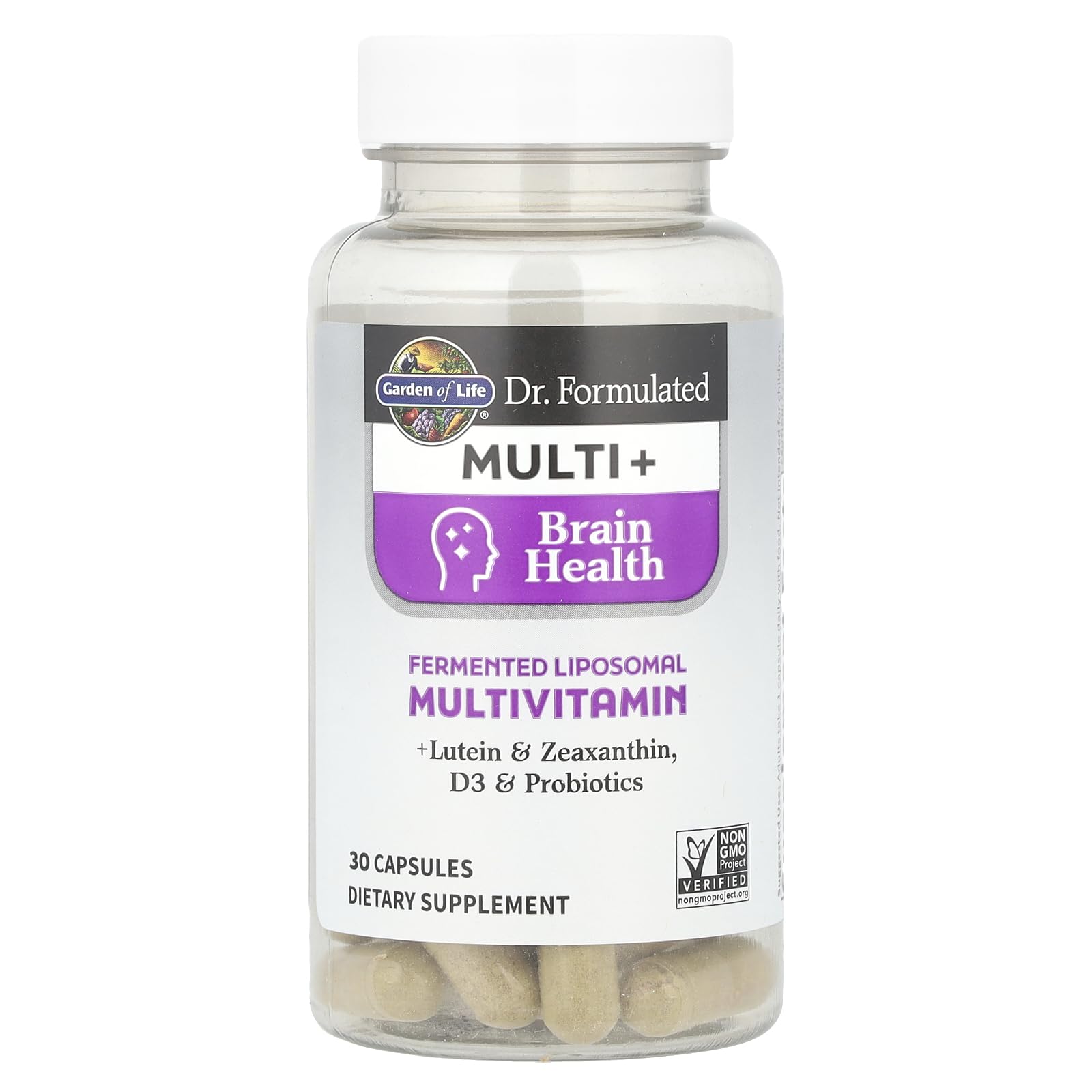 Garden of Life Multi+ Brain Health con luteína y zeaxantina para salud ocular.