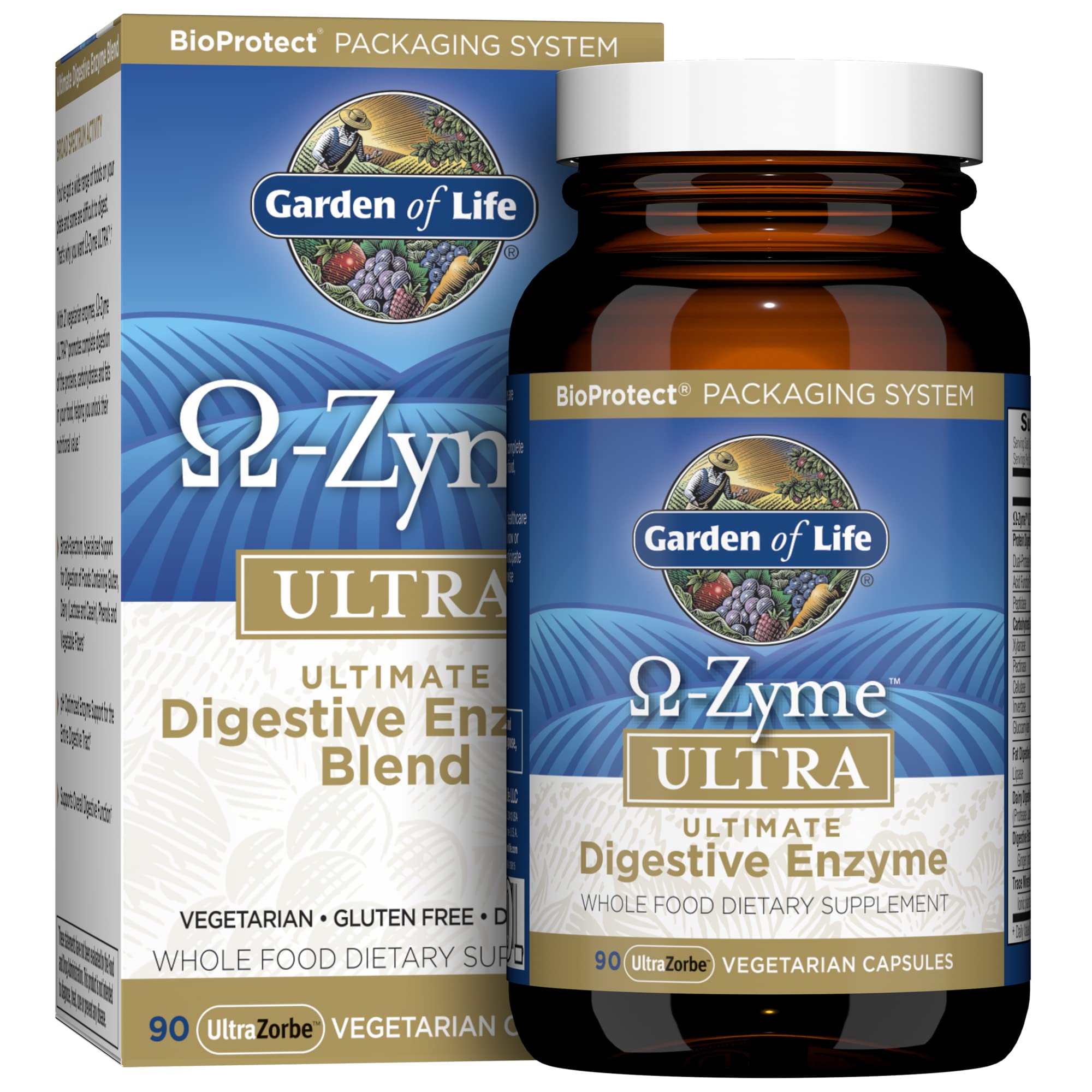 Garden of Life Omega-Zyme Ultra, botella frontal, posible apoyo a la digestión de comidas pesadas.