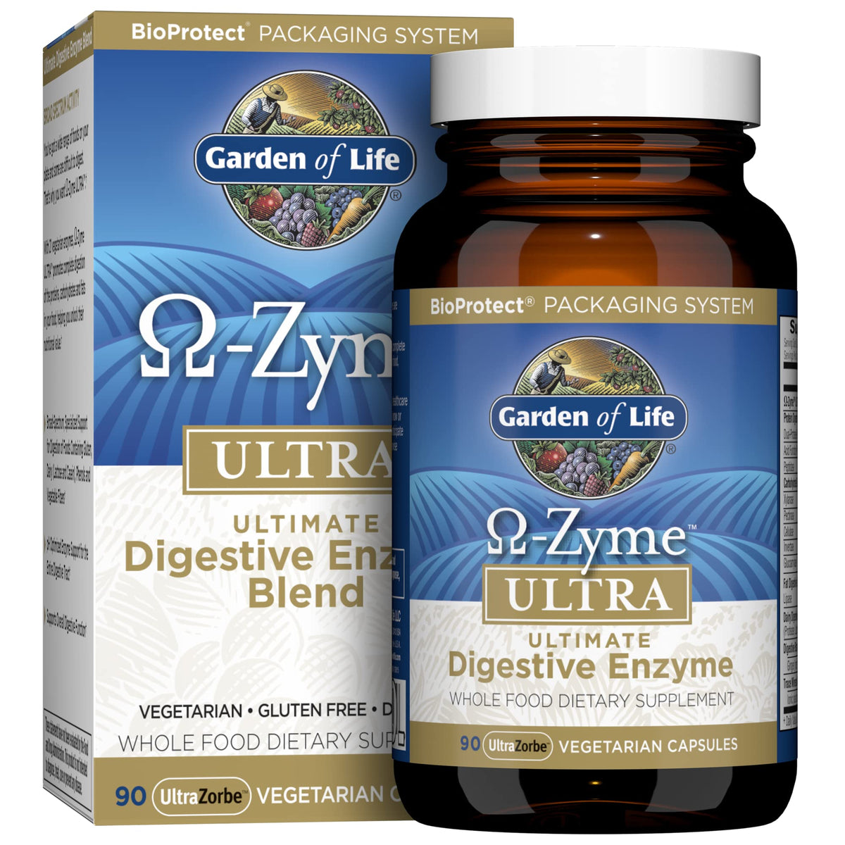 Garden of Life Omega-Zyme Ultra, botella frontal, posible apoyo a la digestión de comidas pesadas.
