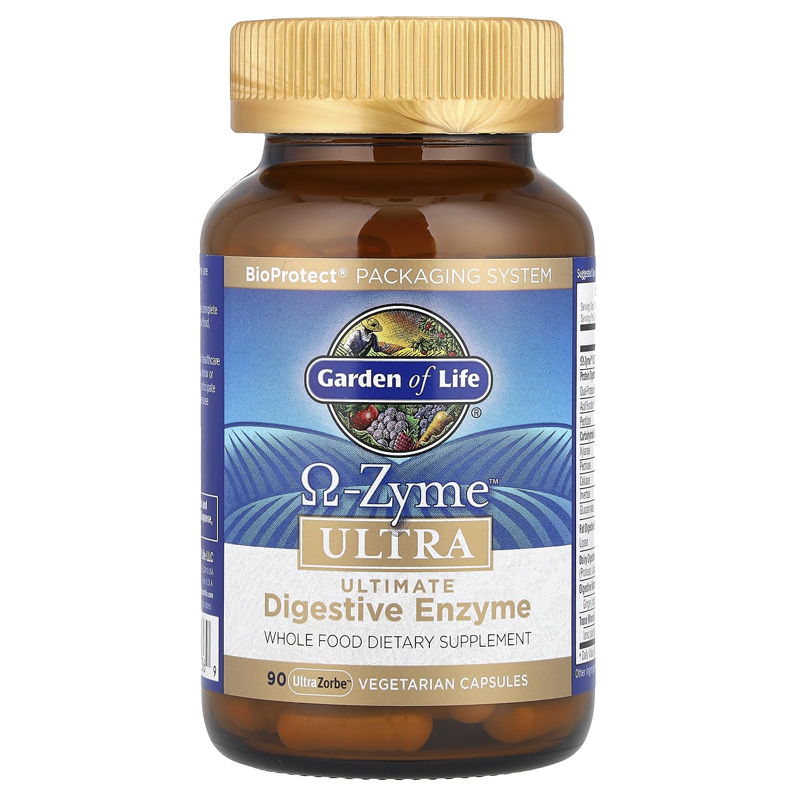 Garden of Life Omega-Zyme Ultra, etiqueta del producto, información clara para elegir digestivos vegetales.