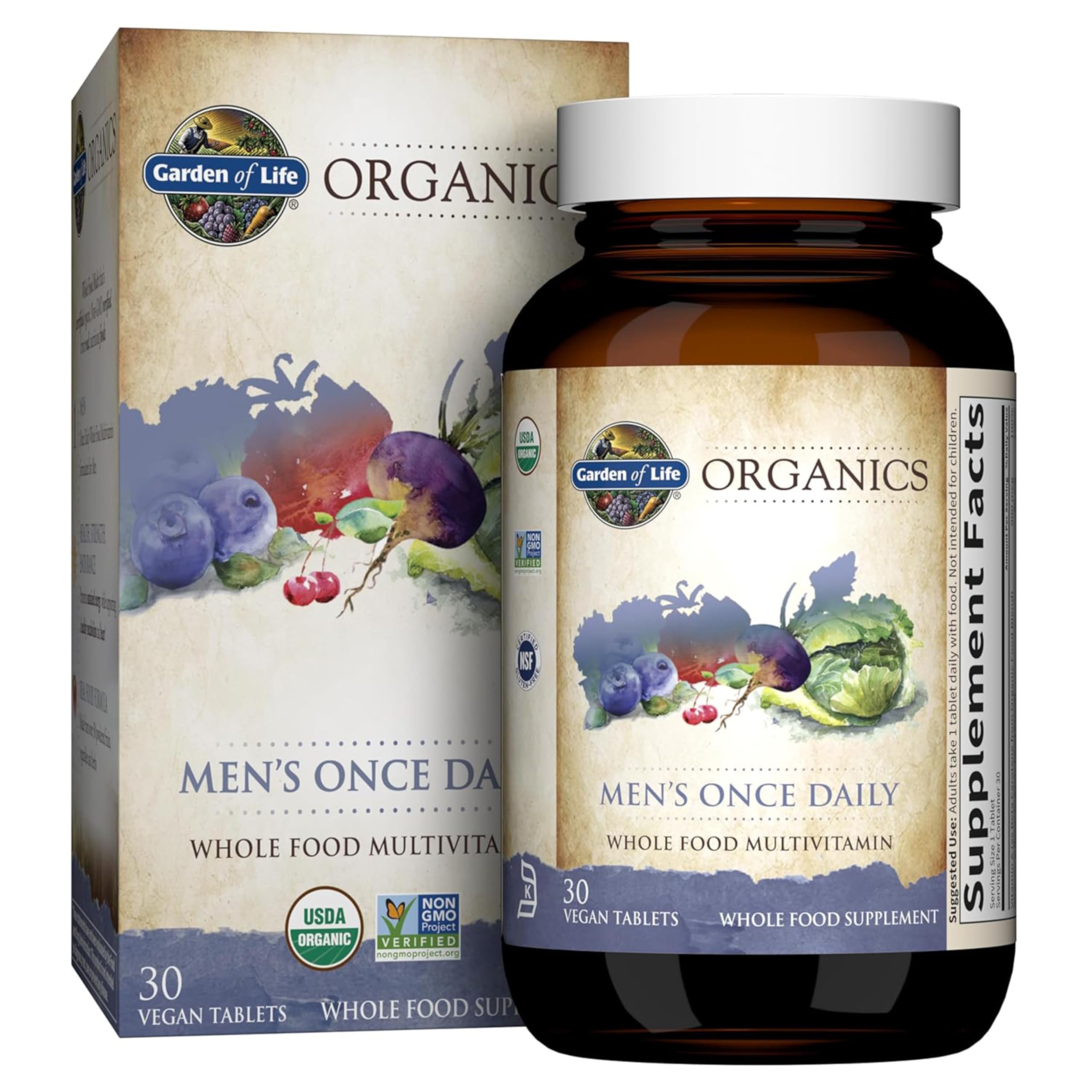 Garden of Life Once Daily Multivitamin para Hombres, tableta, apoyo a la energía diaria.
