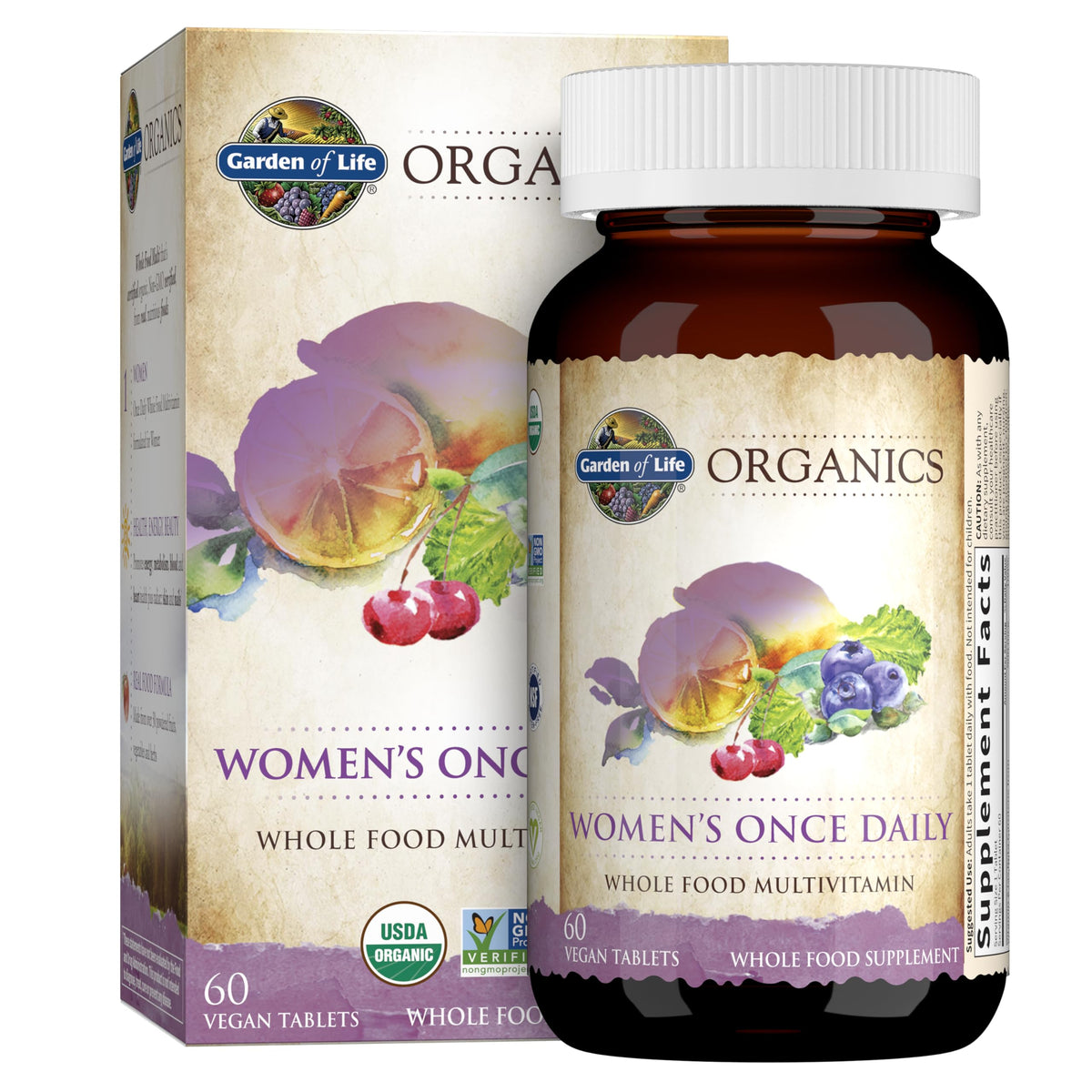 Garden of Life Organics Mujer, tabletas diarias para energía constante.