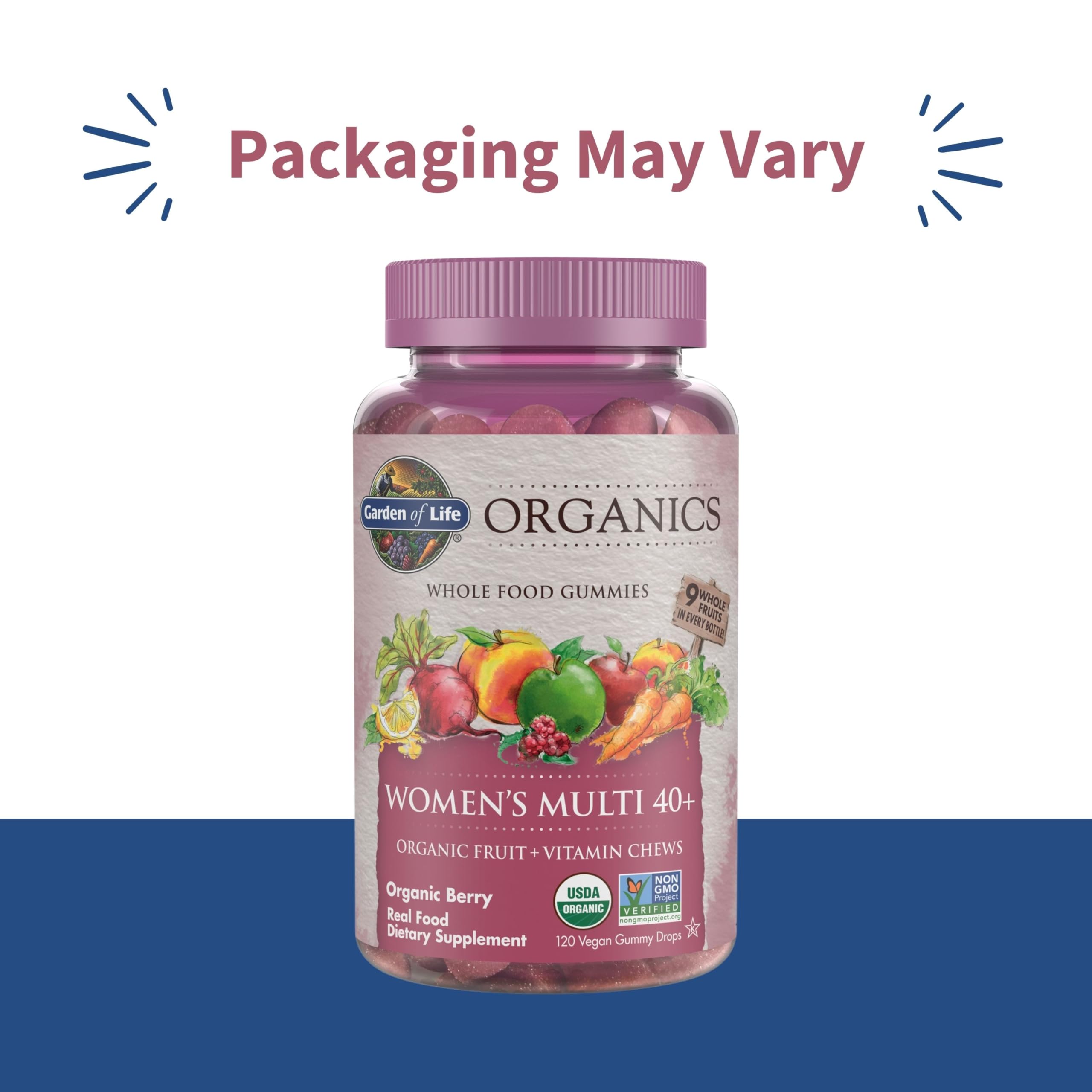 Garden of Life Organics Mujeres 40+ gummies, mezcla de frutas para sabor natural