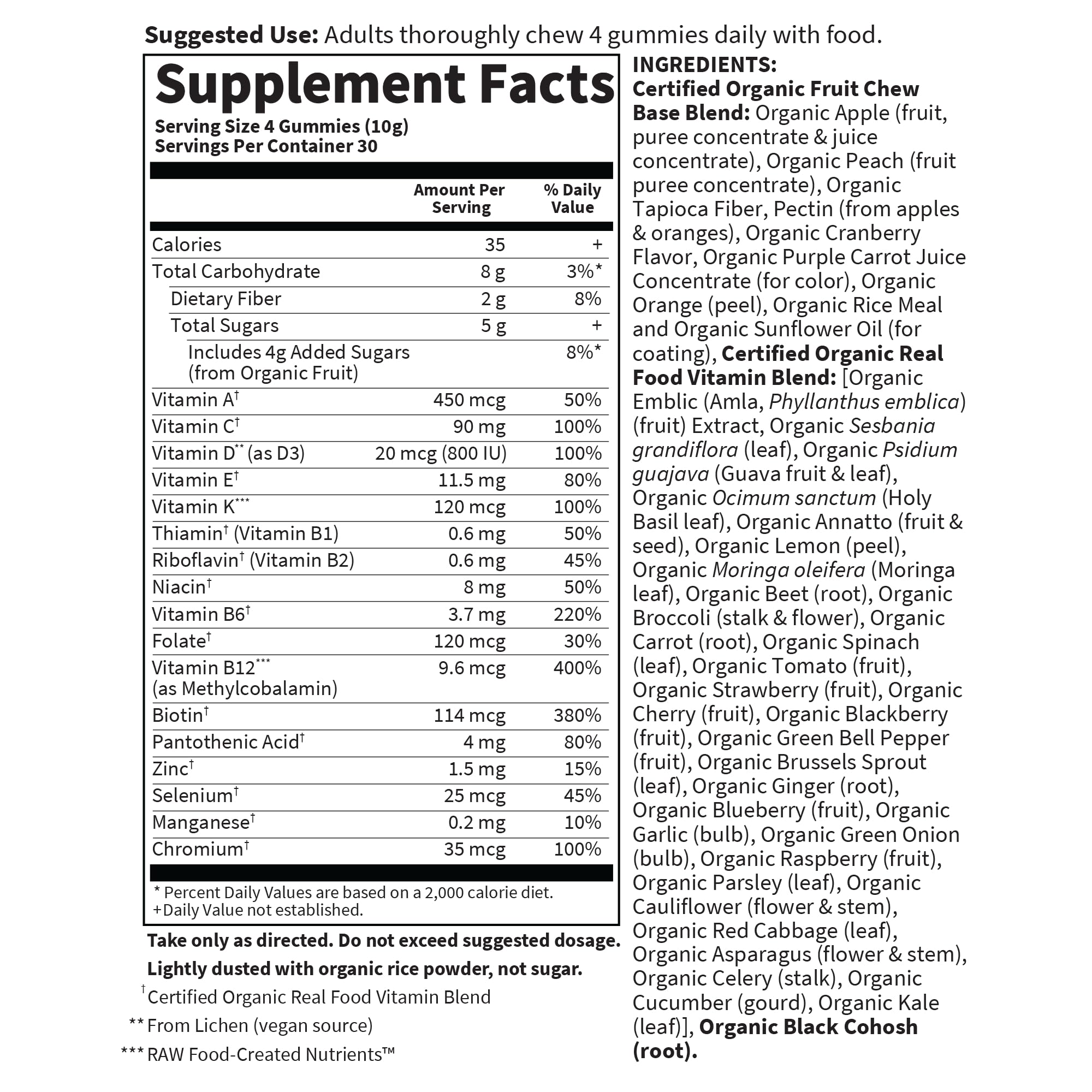 Garden of Life Organics Mujeres 40+ gummies, sin gluten