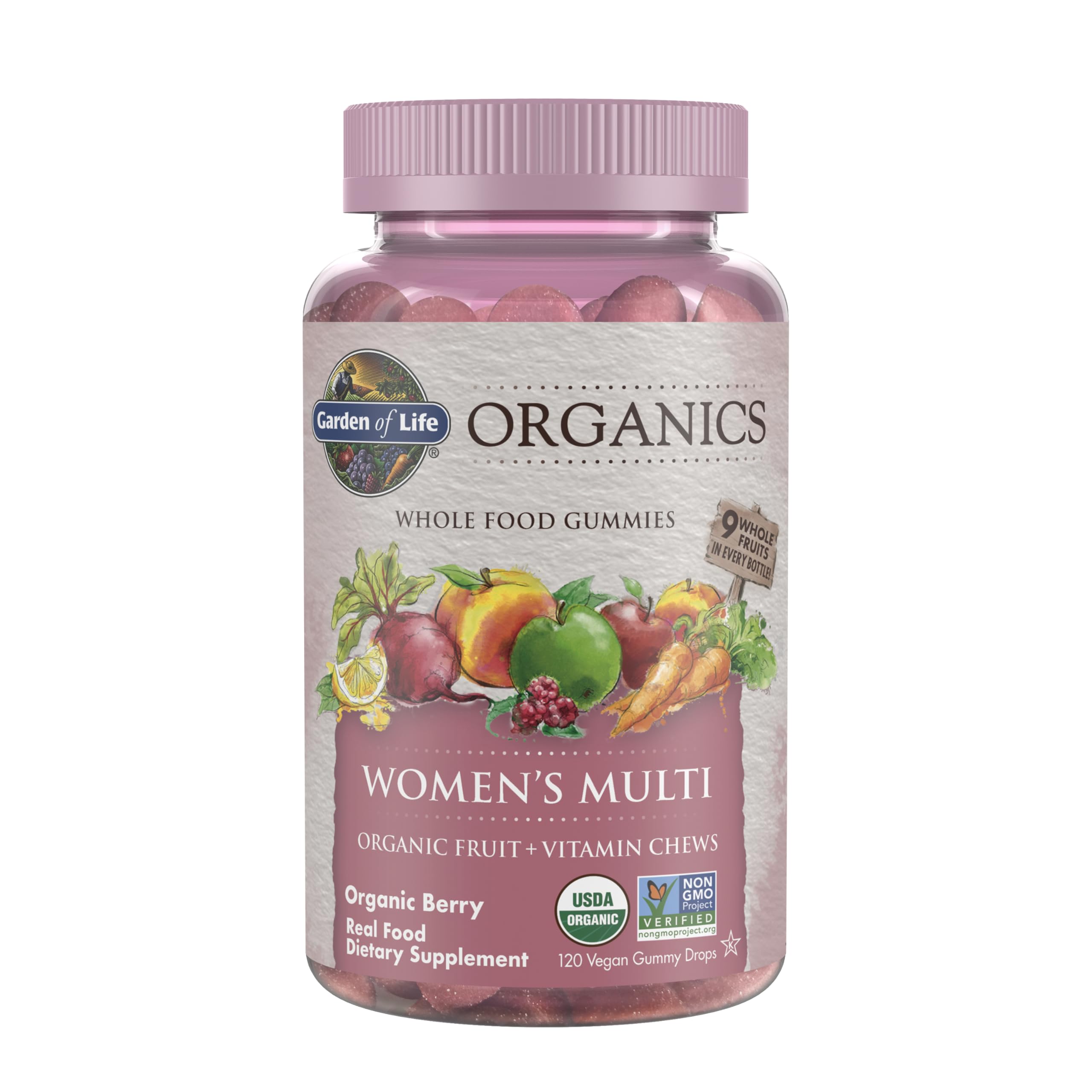 Garden of Life Organics Mujeres Gummies, botella con gomitas sabor arándano para consumo diario