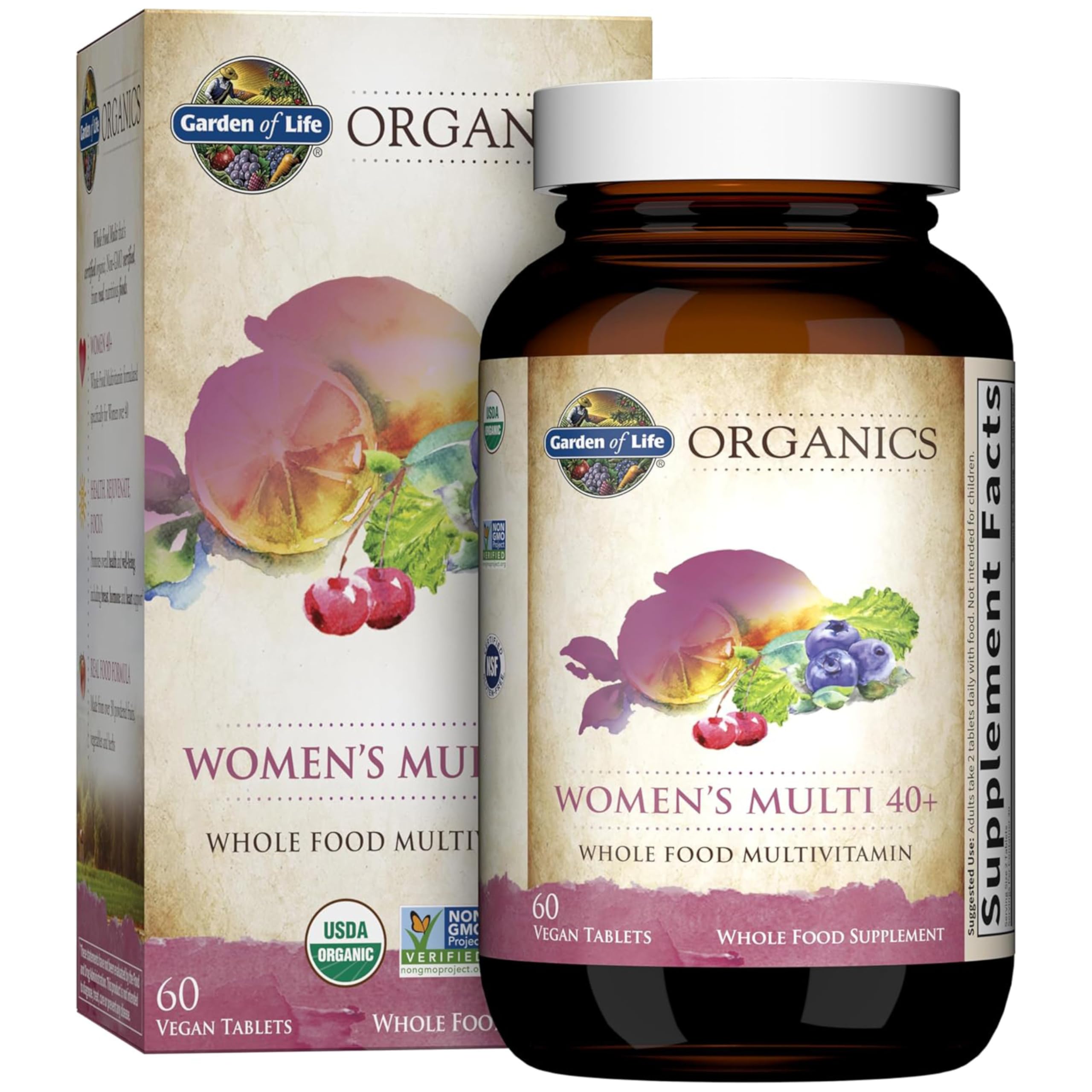 Garden of Life Organics Mujeres 40+ - bote de tabletas para energía diaria.