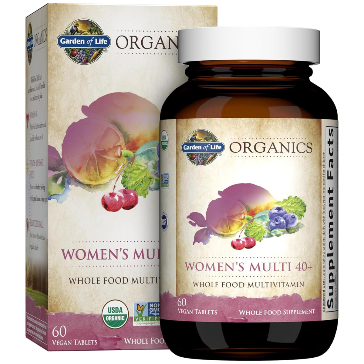 Garden of Life Organics Mujeres 40+ - bote de tabletas para energía diaria.