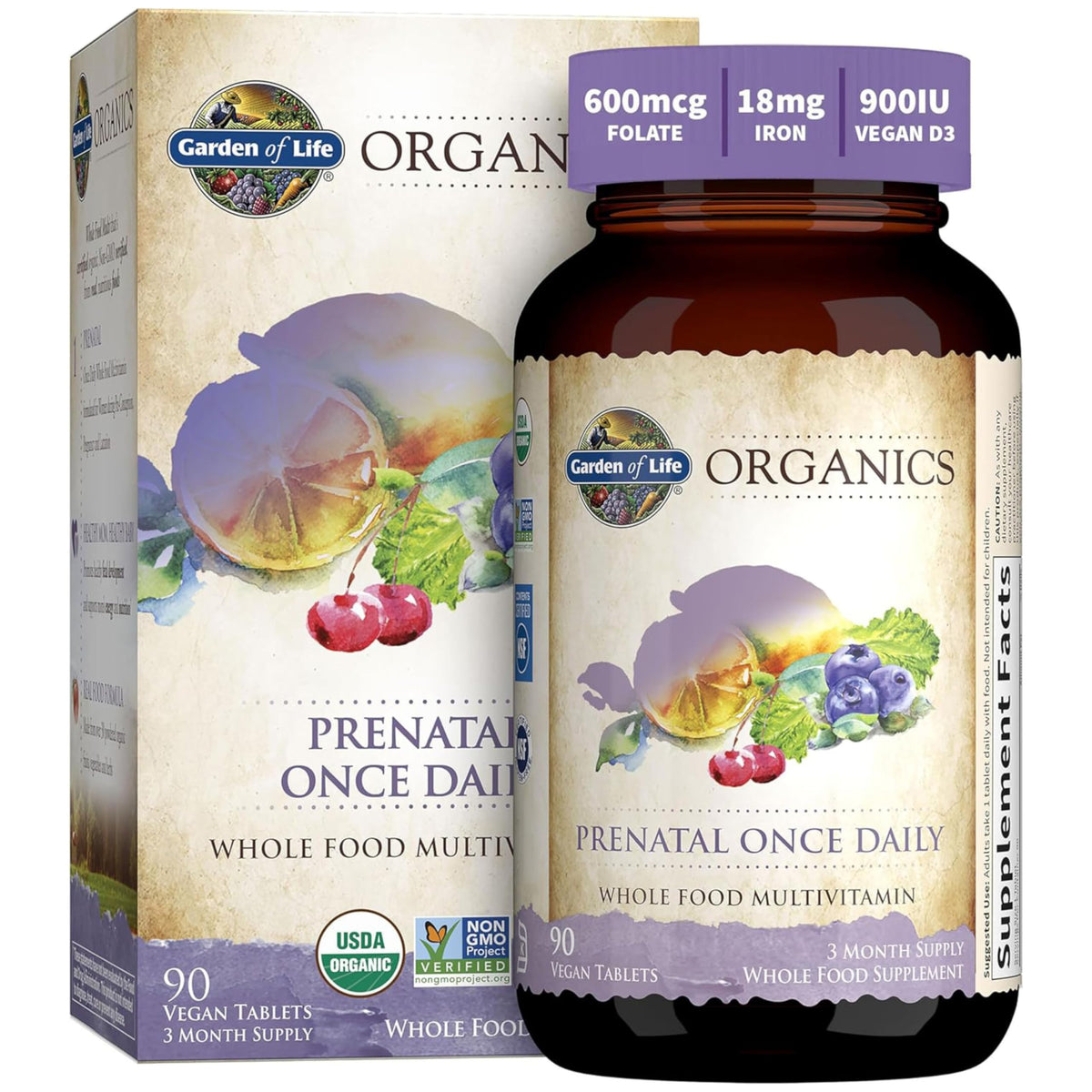 Garden of Life Prenatal con folato orgánico de limón para energía diaria y desarrollo.