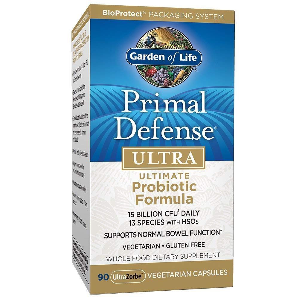 Garden of Life Primal Defense Ultra, botella frontal, apoyo digestivo diario.