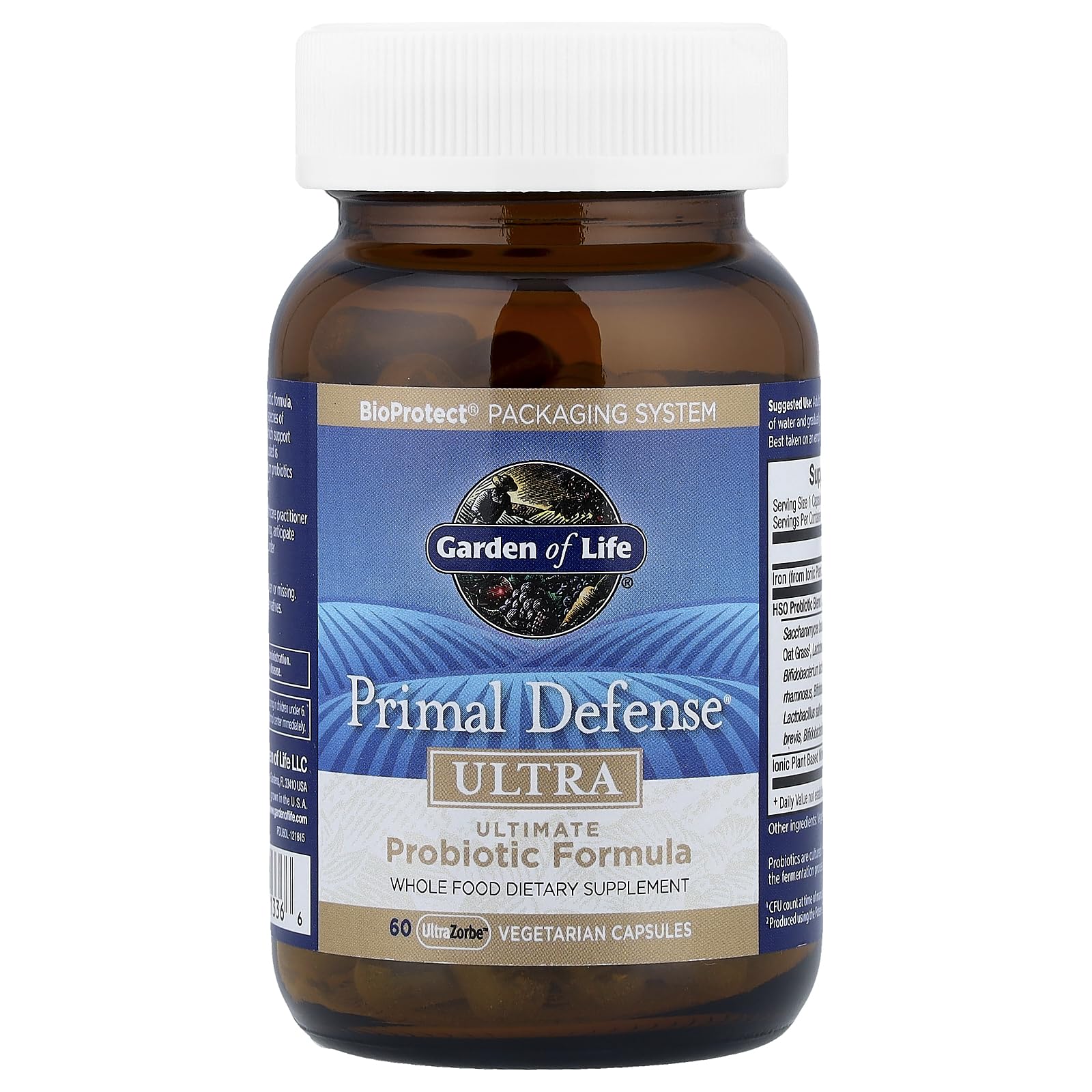 Garden of Life Primal Defense Ultra, empaque frontal, facilita identificar un régimen probiótico completo.