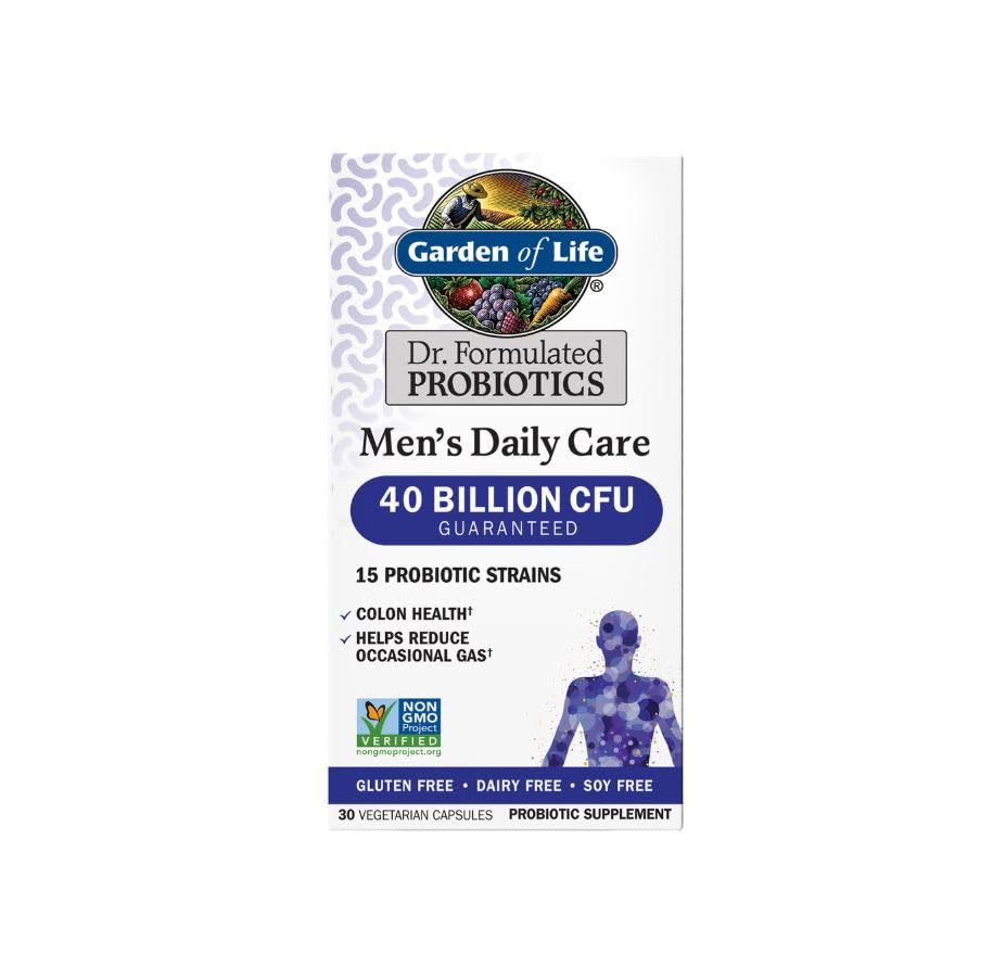 Botella de Garden of Life Probiotics para Hombres, apoyo digestivo diario.