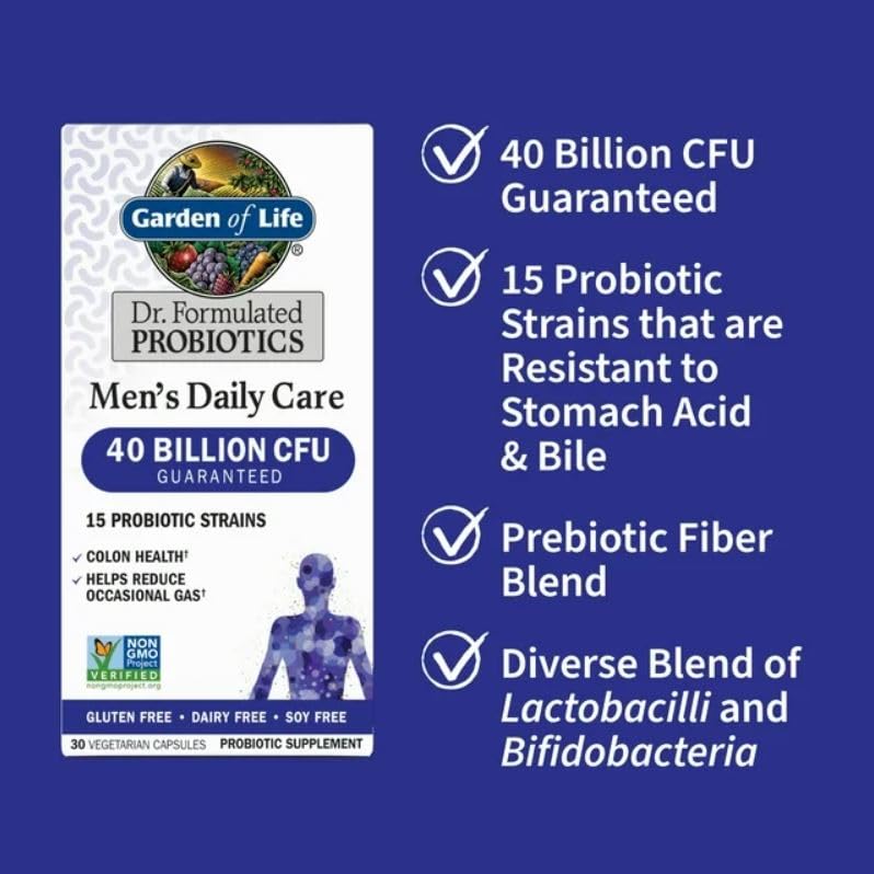 Envase de Garden of Life Probiotics para Hombres, conserva calidad.