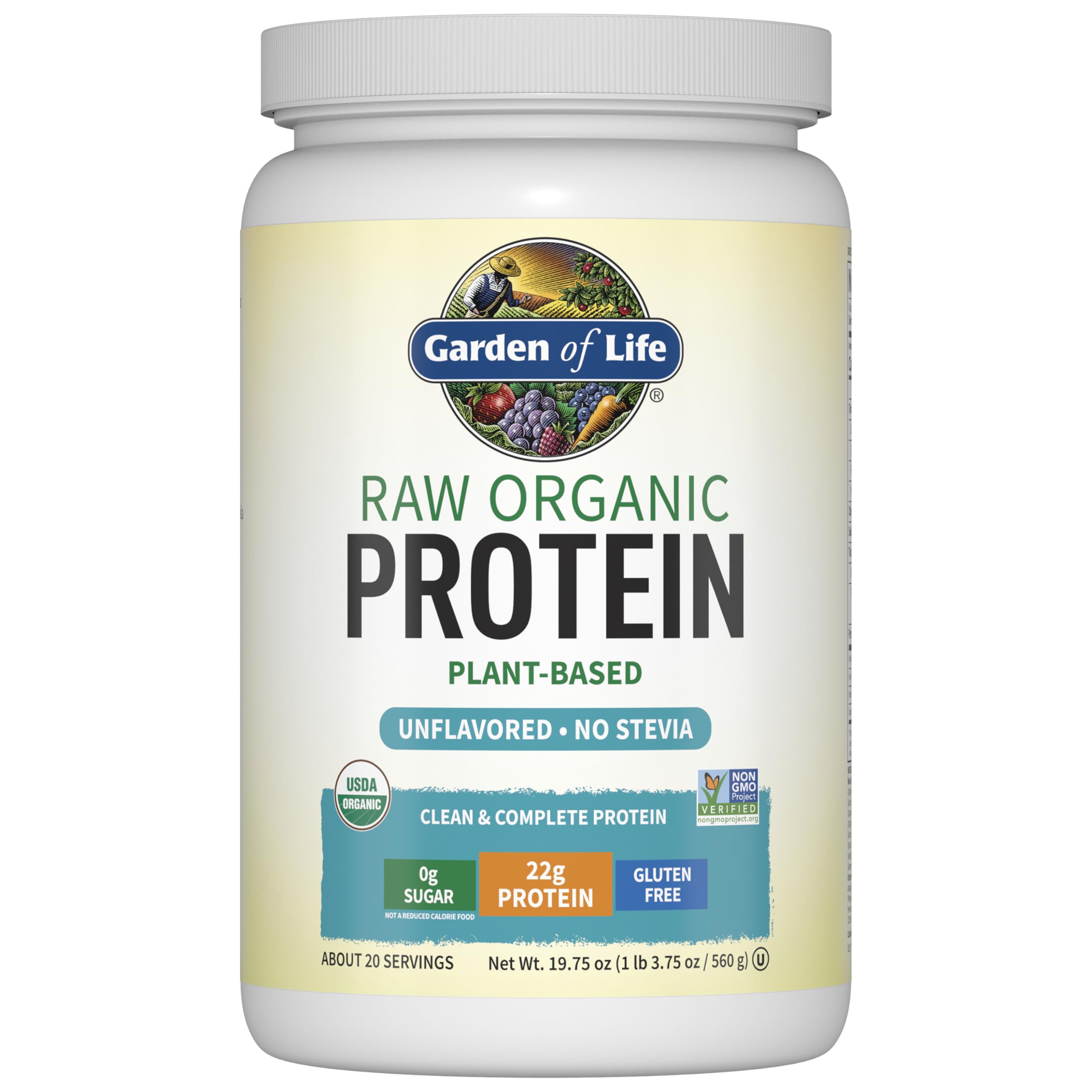 Proteína vegana orgánica Garden of Life en bote, ideal para soporte diario de músculos