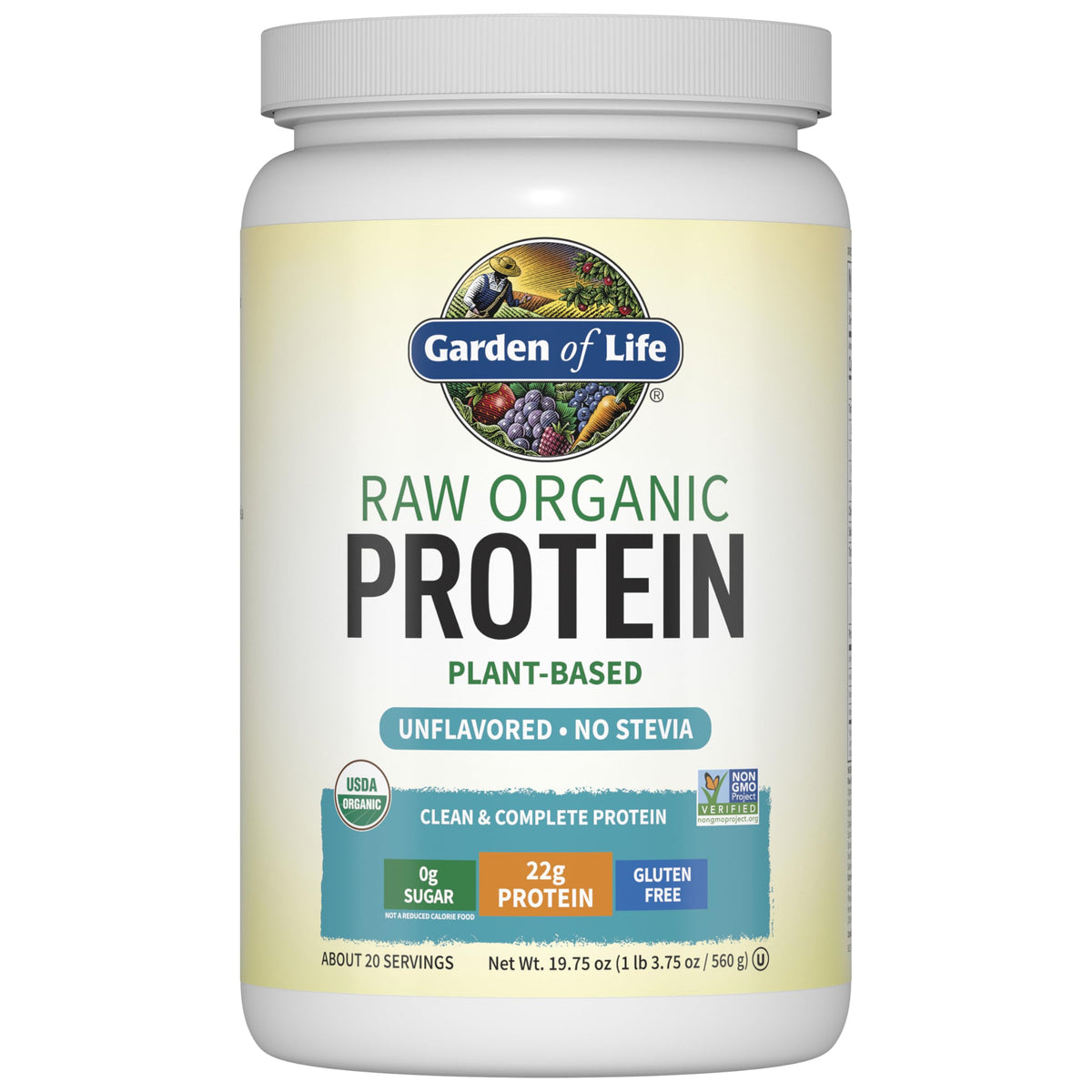 Proteína vegana orgánica Garden of Life en bote, ideal para soporte diario de músculos