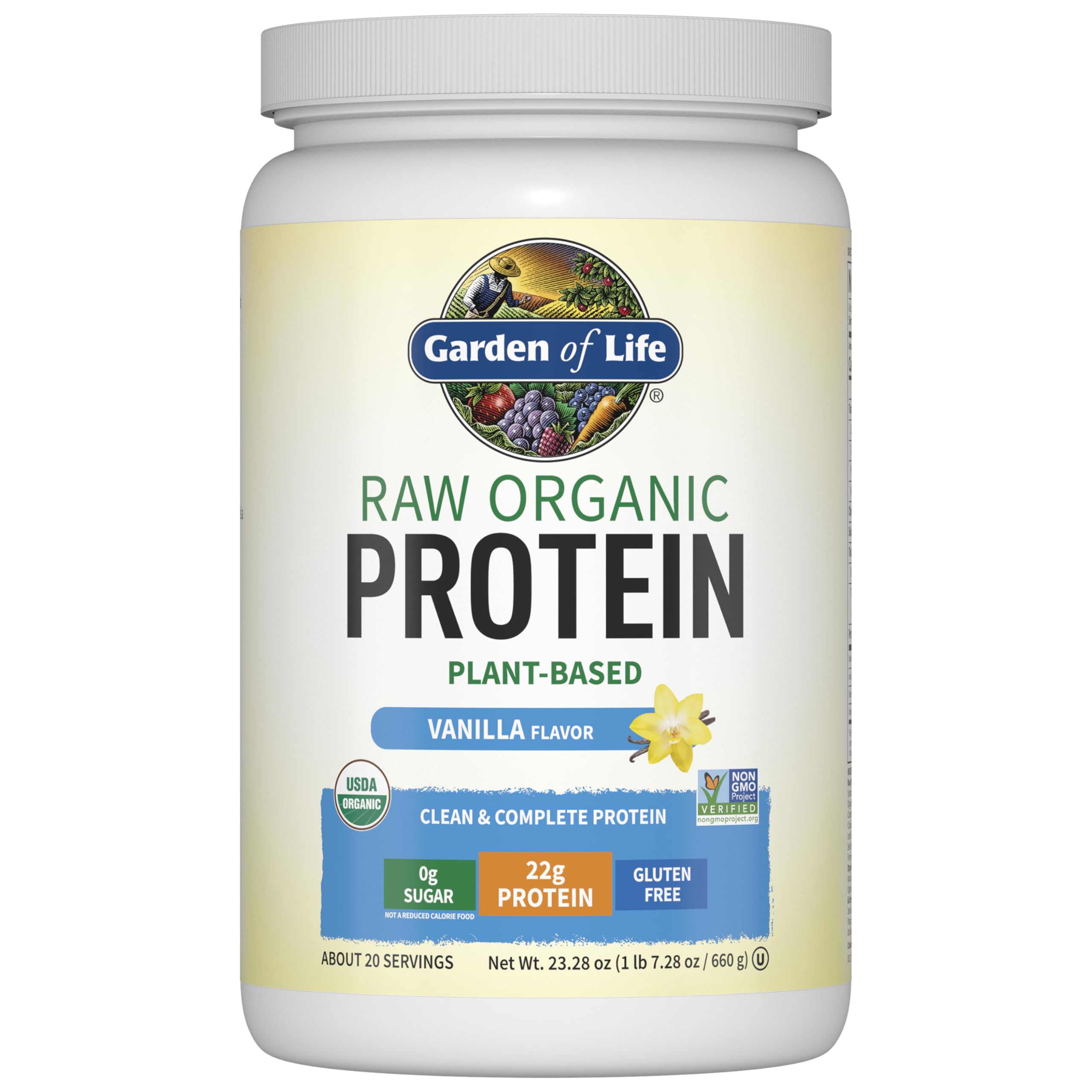 Garden of Life Proteína Vegana Vanilla; textura suave para batidos post-entrenamiento.