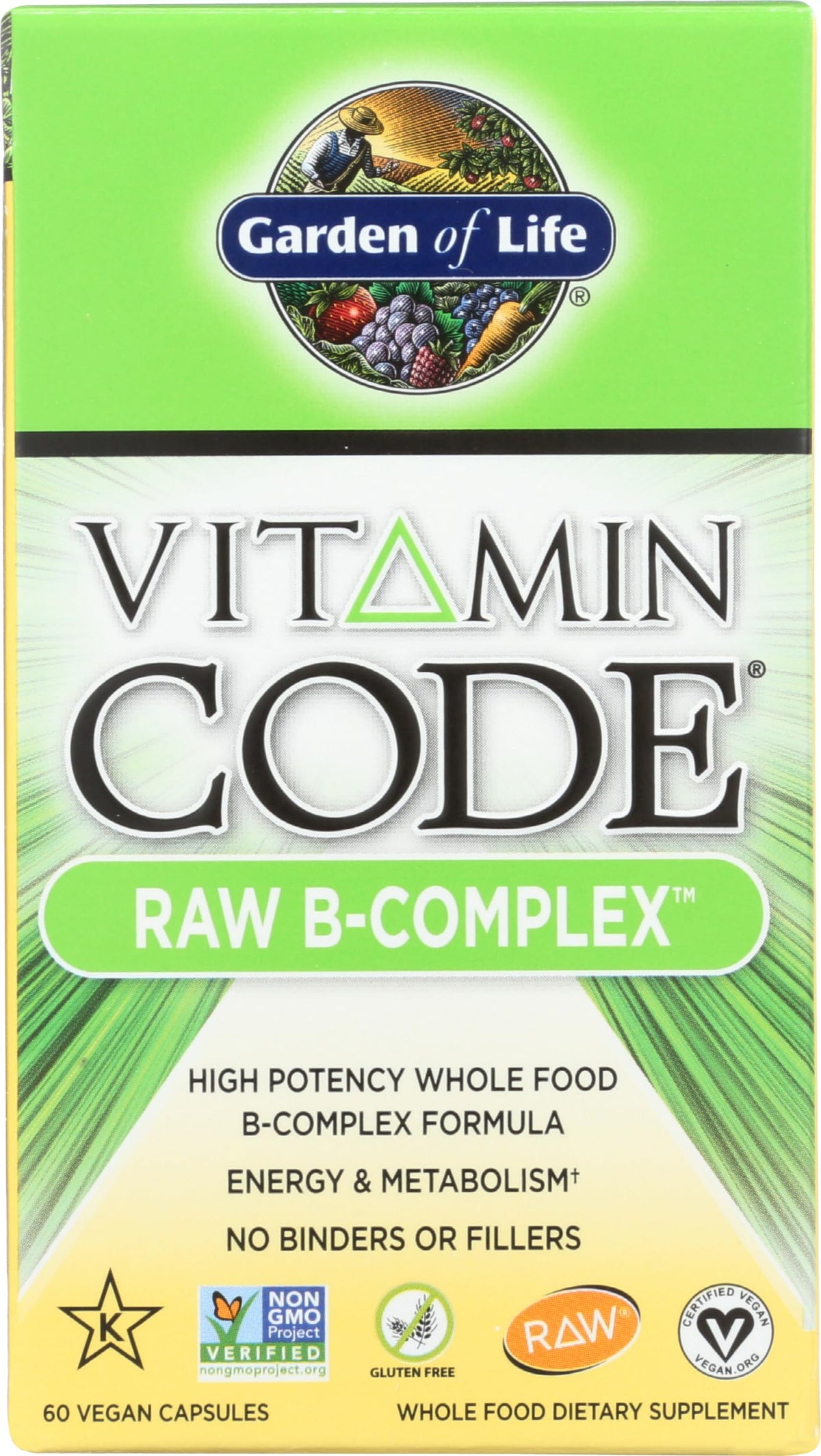 Garden of Life Raw B Complex, botella, energía sostenida para el día