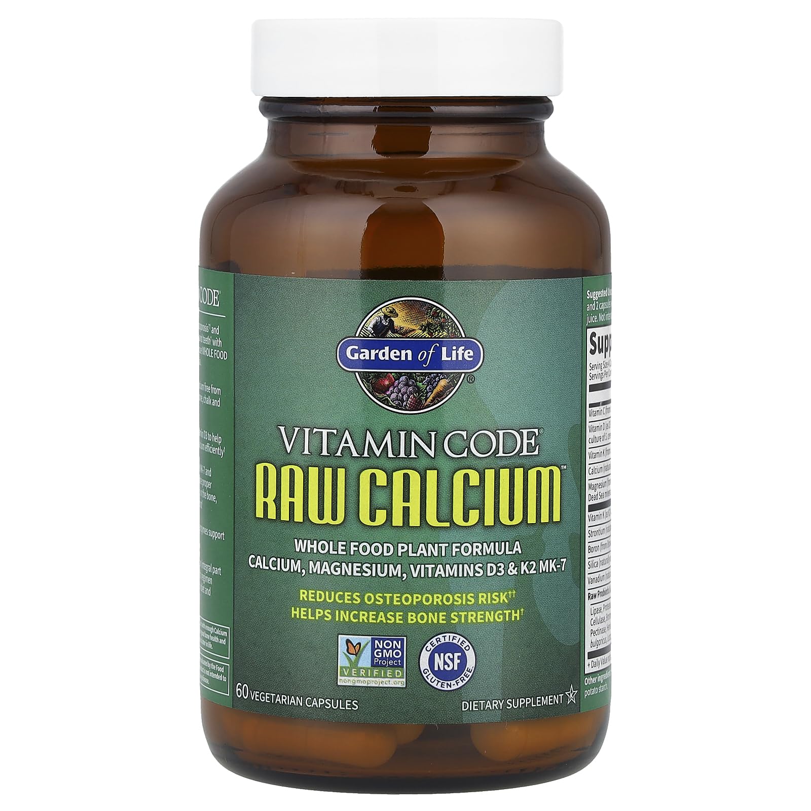 Garden of Life Raw Calcium, ingredientes de algas y minerales en la fórmula.