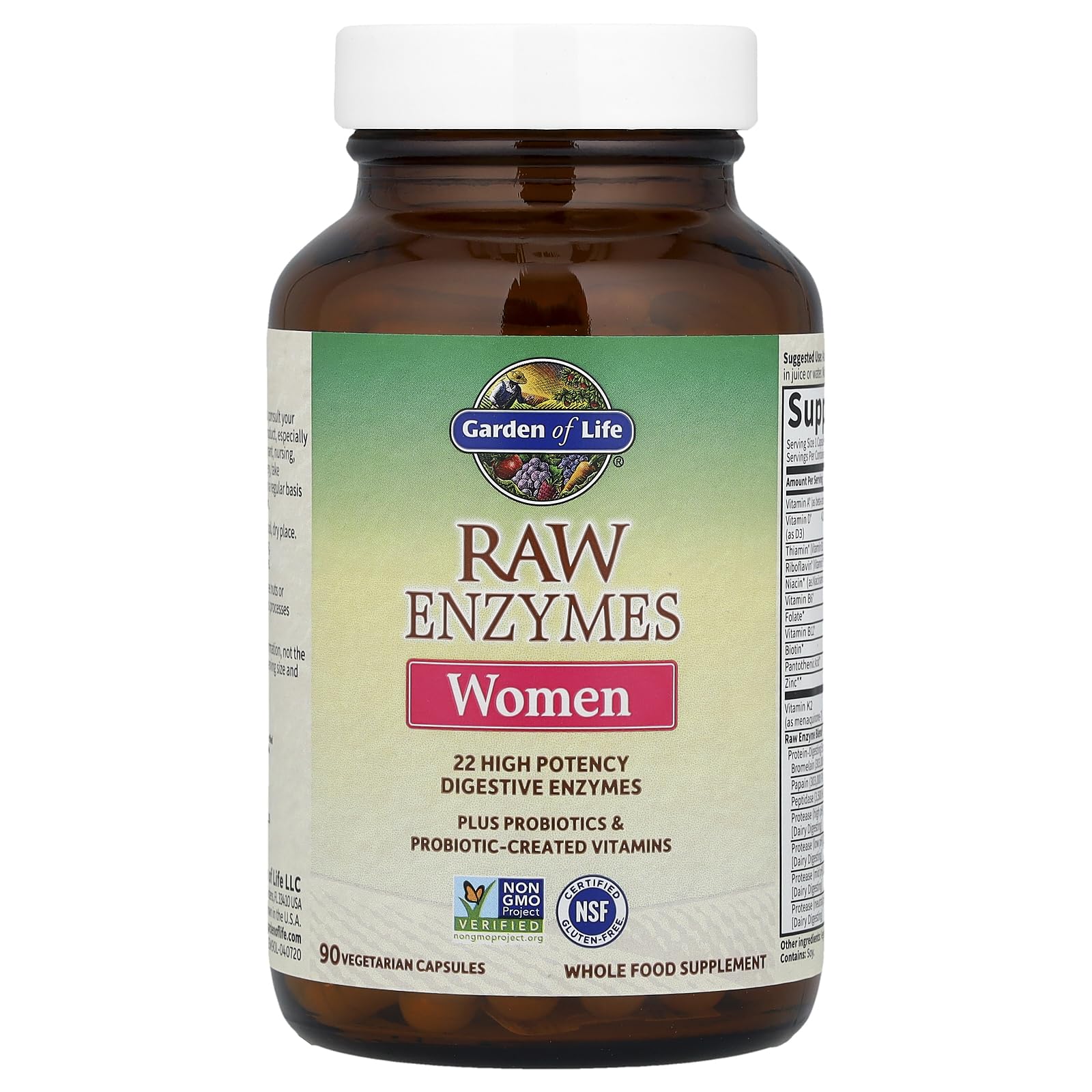 Garden of Life RAW Enzymes, probióticos y vitaminas, apoyo para la salud intestinal.