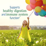 Garden of Life Raw Probiotics Kids, etiqueta ingredientes, muestra origen orgánico y prebióticos.