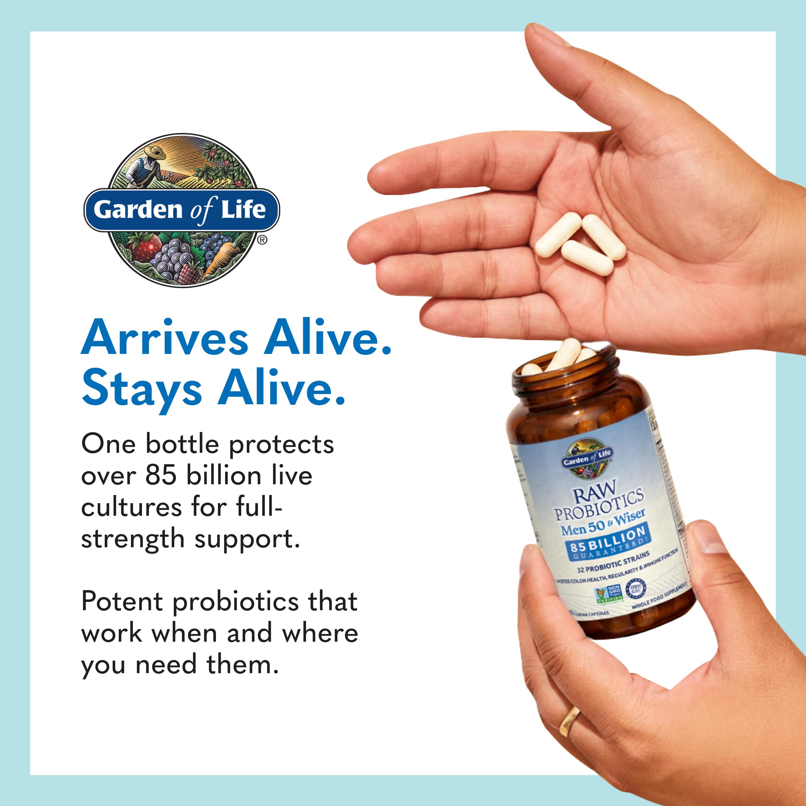 Garden of Life Raw Probiotics Men 50 & Wiser, libre de gluten para dietary restrictions.