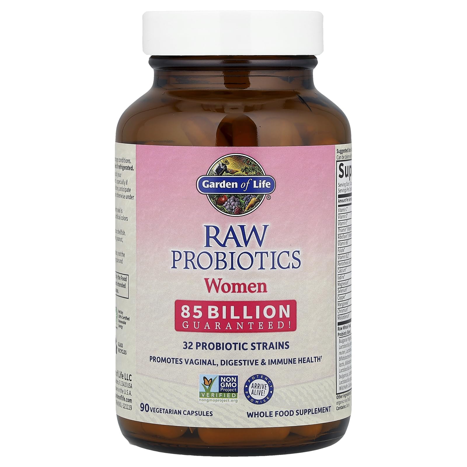 Garden of Life Raw Probiotics Women etiqueta sin gluten y sin alérgenos.