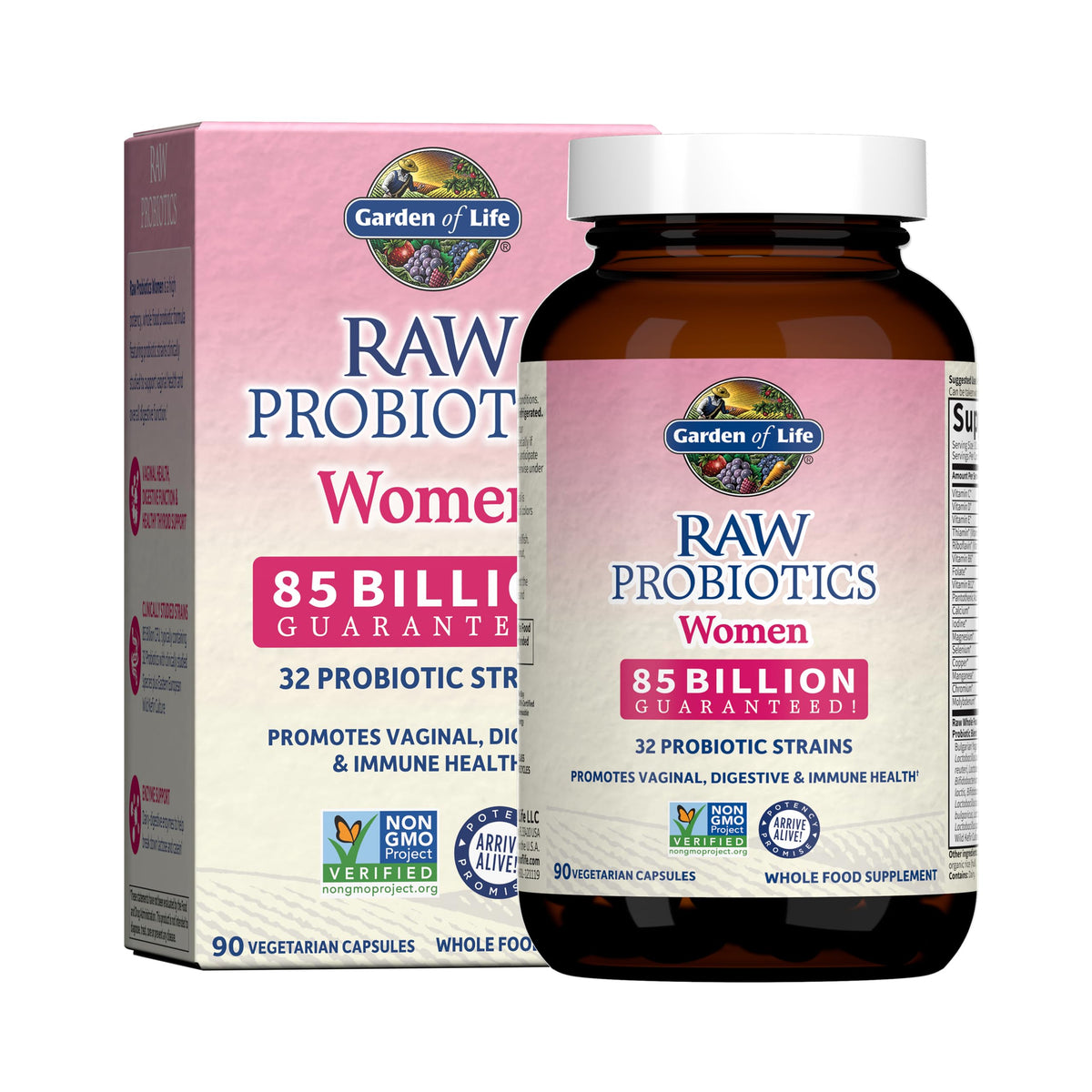Garden of Life Raw Probiotics Women frasco frontal, uso diario.