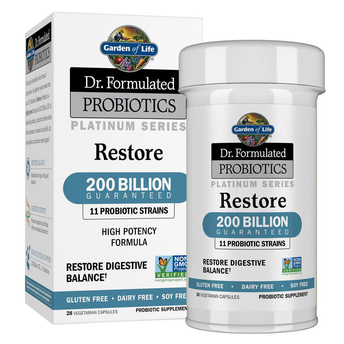Garden of Life Restore probióticos en cápsulas con 200B CFU para equilibrio digestivo