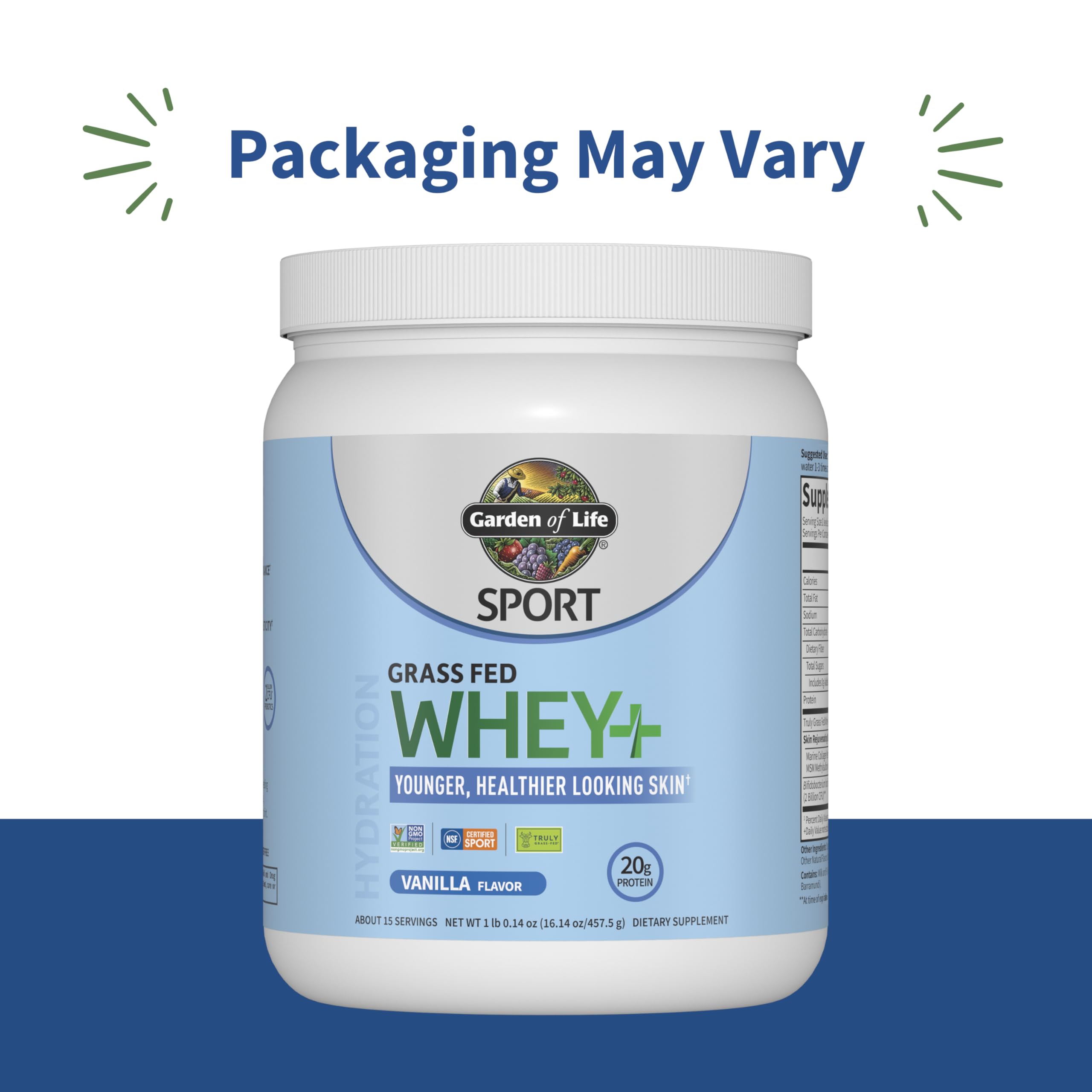 Garden of Life SPORT Whey Vanilla batido cremoso en taza.