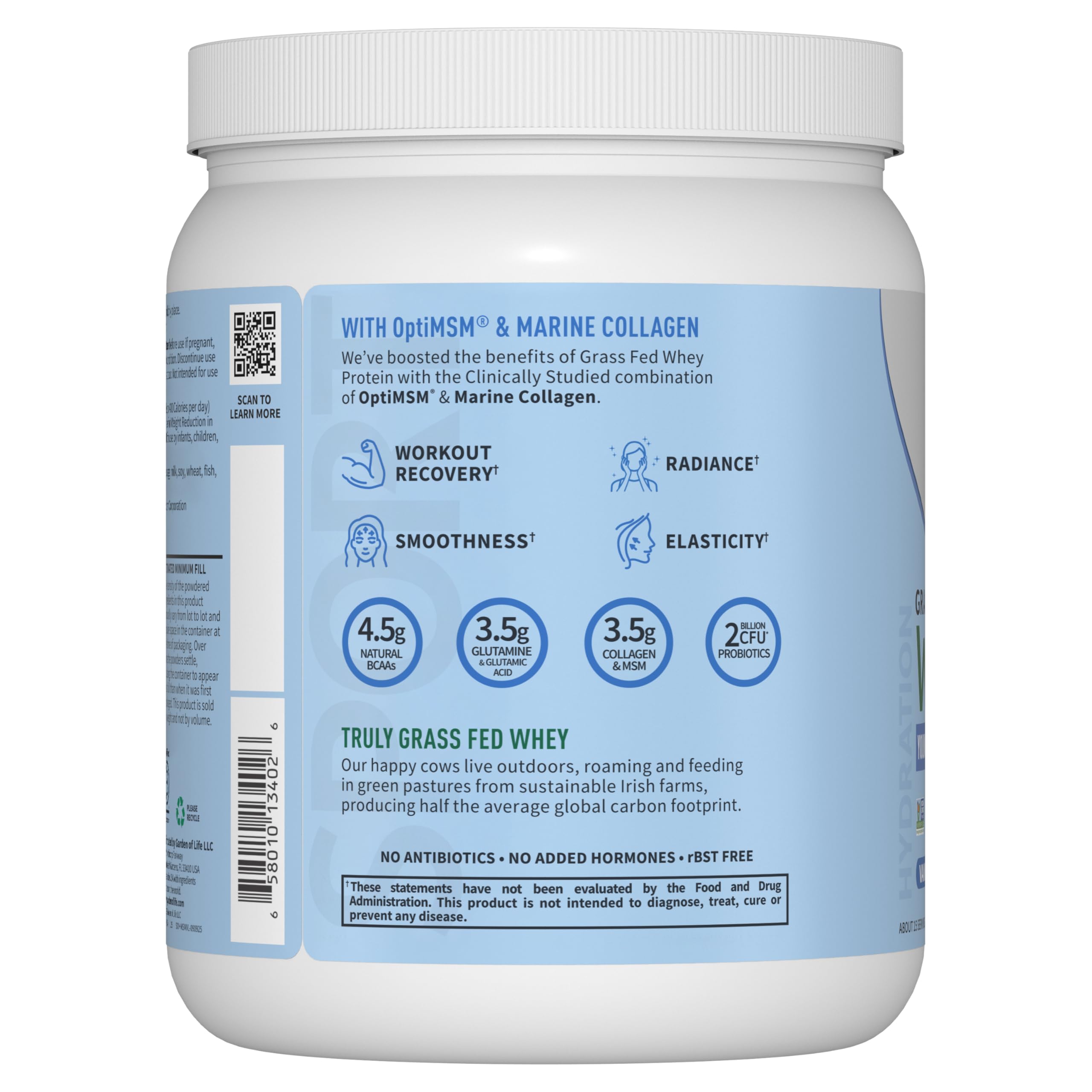 Garden of Life SPORT Whey Vanilla colágeno marino MSM incluido en la fórmula.
