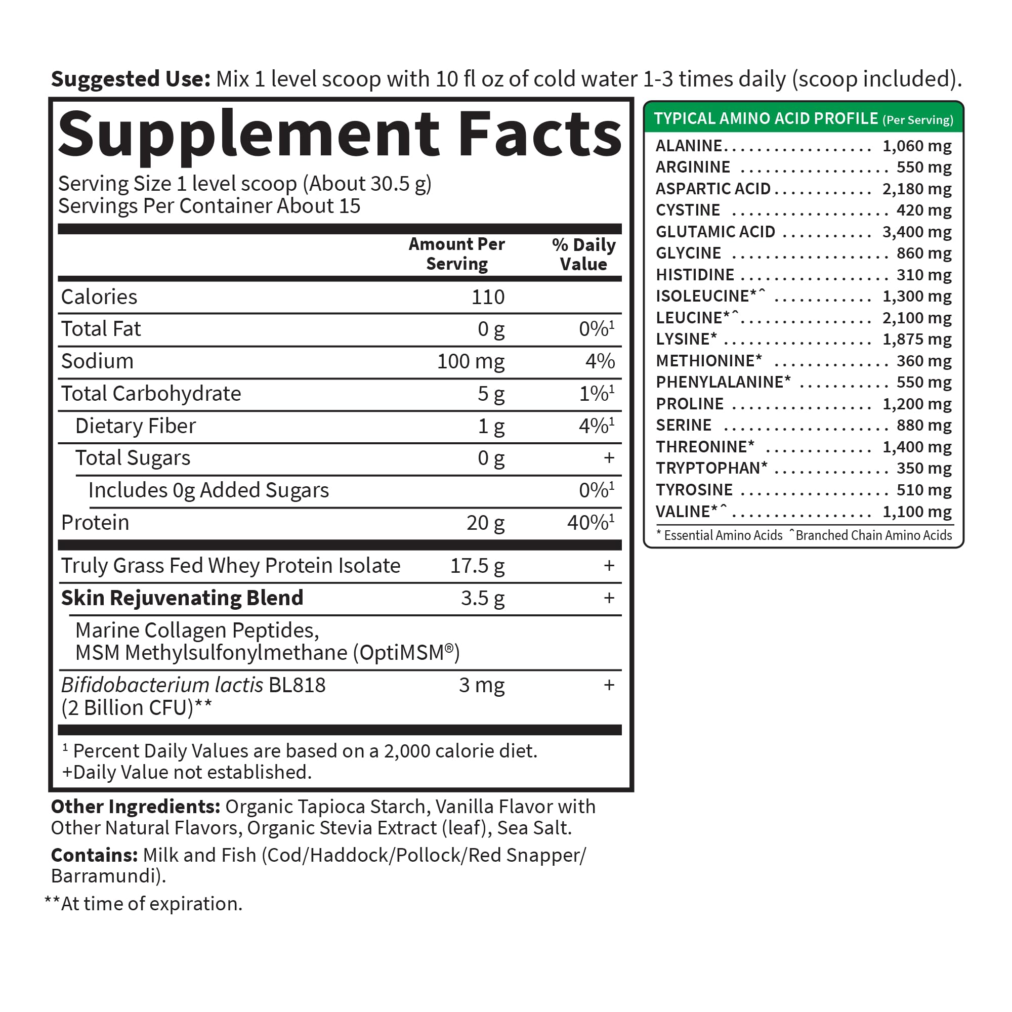 Garden of Life SPORT Whey Vanilla sin alérgenos comunes en la etiqueta.