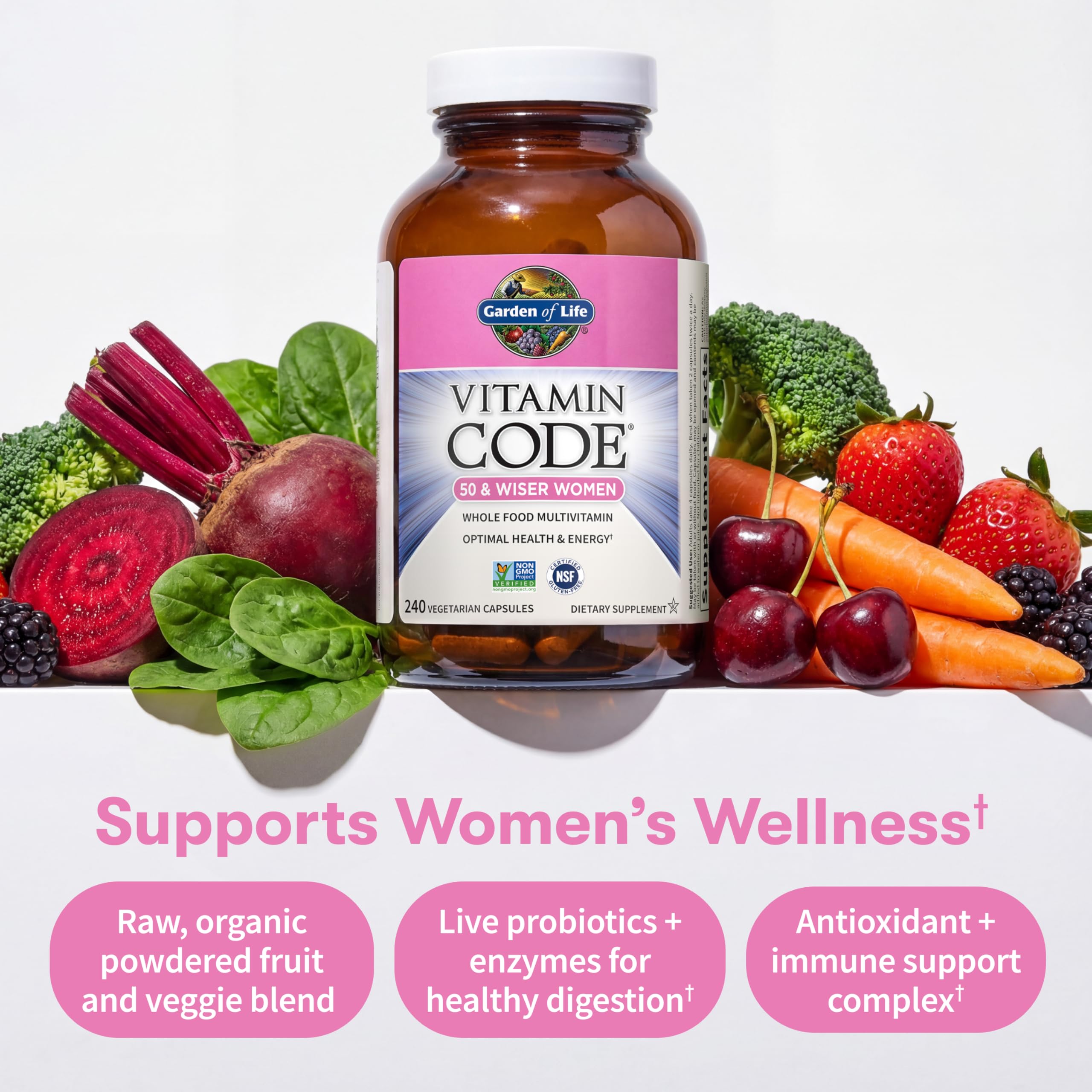 Garden of Life Vitamin Code 50+ Frutas y vegetales deshidratados: antioxidantes naturales.