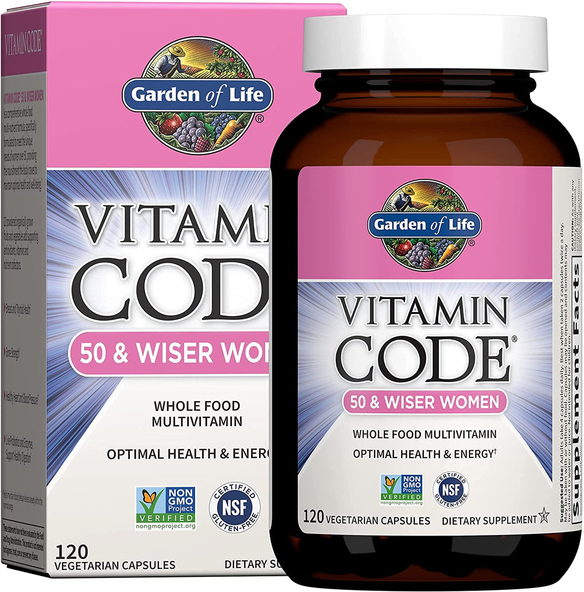 Garden of Life Vitamin Code 50 & Wiser, botella multivitamínica para mujeres 50+, apoyo general