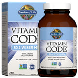 Garden of Life Vitamin Code 50 y Wiser, cápsulas para apoyo diario del bienestar.
