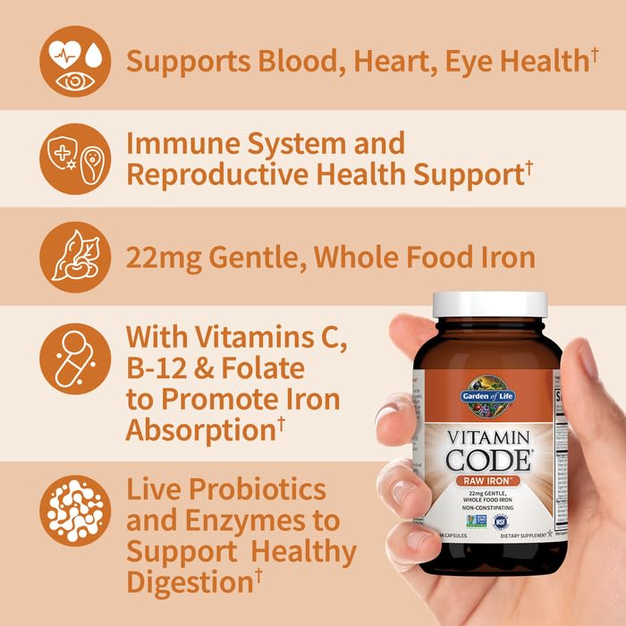 Garden of Life Vitamin Code RAW Hierro botella para dosis diaria conveniente.