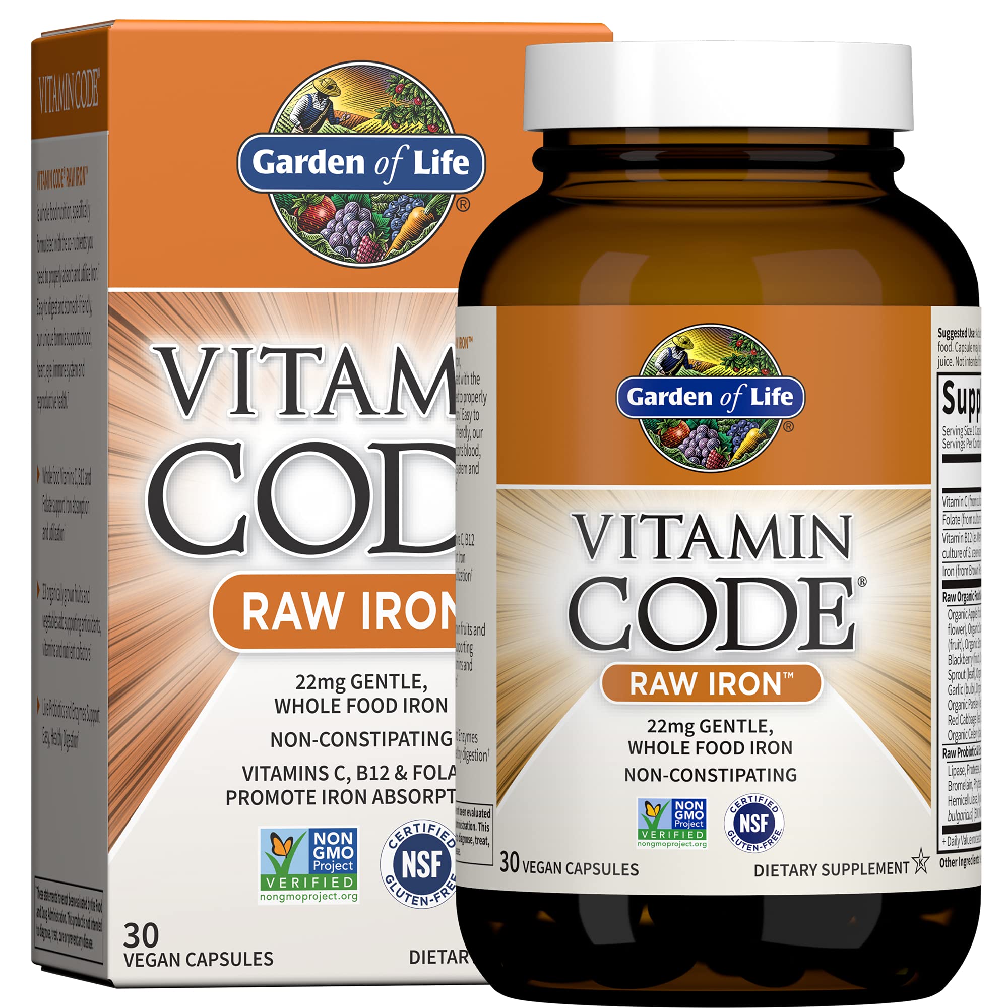 Garden of Life Vitamin Code RAW Hierro tableta para absorción suave.