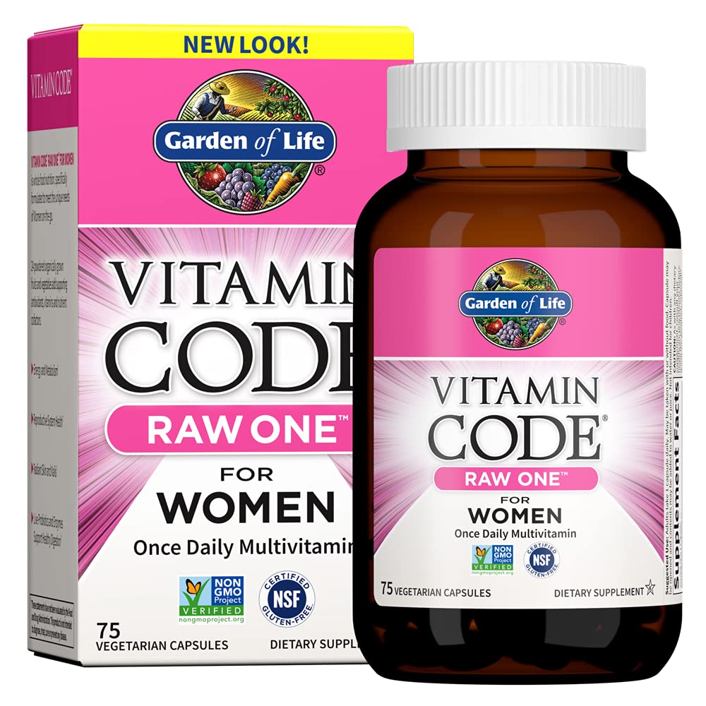 Garden of Life Vitamin Code Raw One para mujeres, cápsulas para energía diaria.