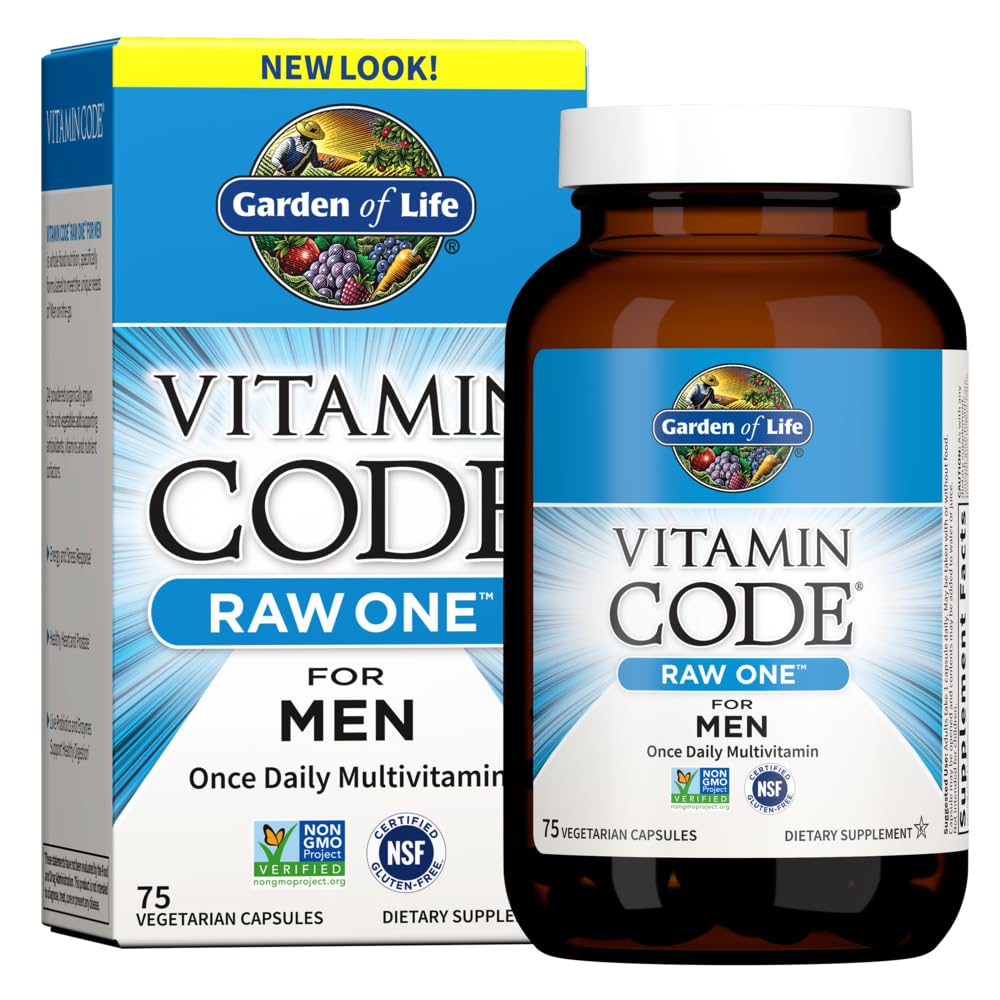 Garden of Life RAW ONE para hombres: botella con multivitamínico diario para energía