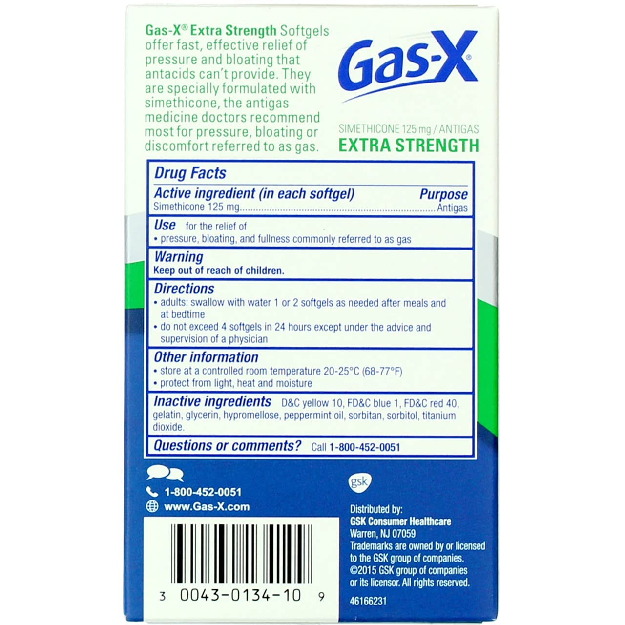 Gas-X: empaque en caja para fácil almacenamiento.