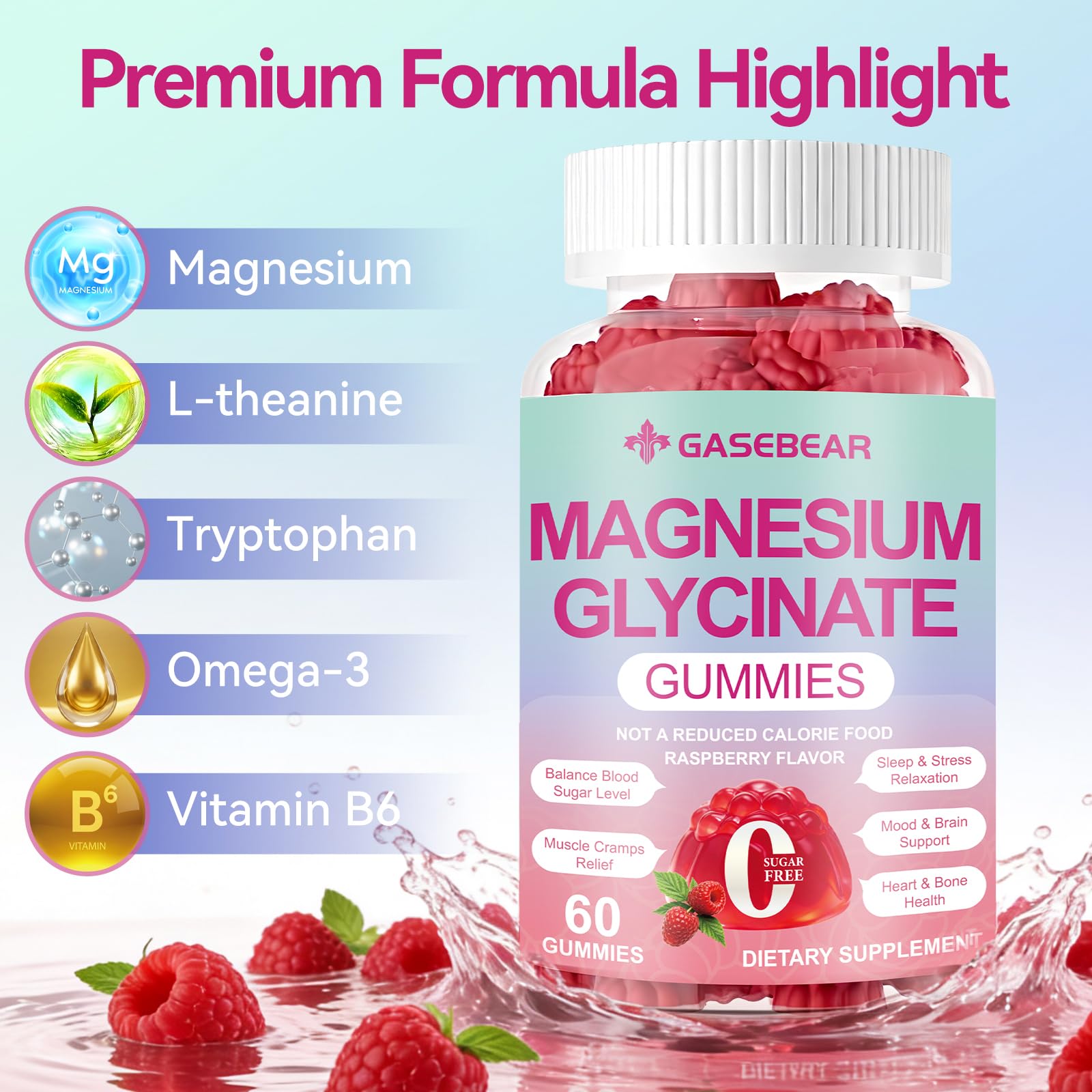 GASEBEAR gominolas magnesio 400 mg, ingredientes basados en plantas para dieta vegana